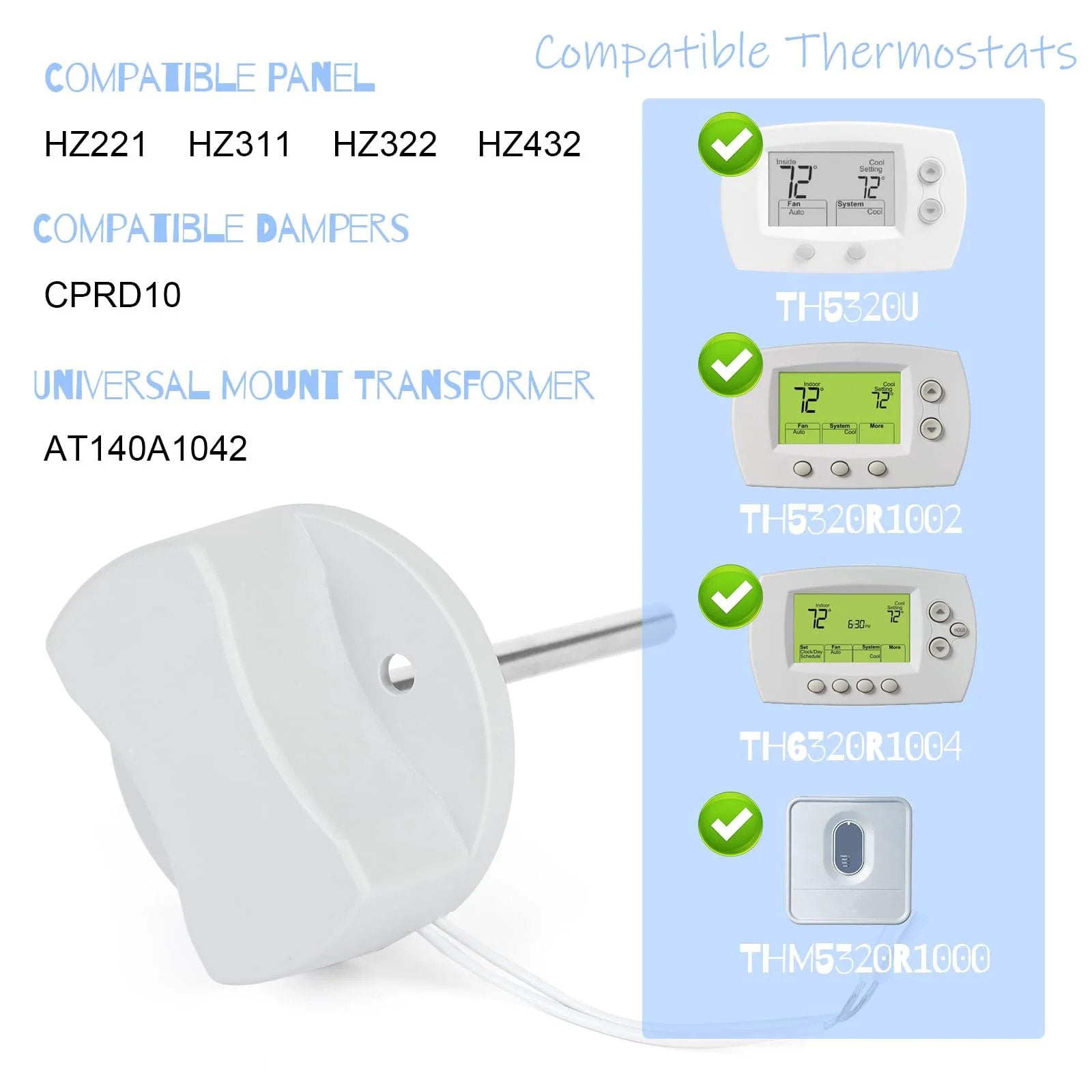 Discharge Air Temperature Sensor Replacement For Your HVAC Setup C7735A1000 side view with wiring and compatible panels and thermostats.