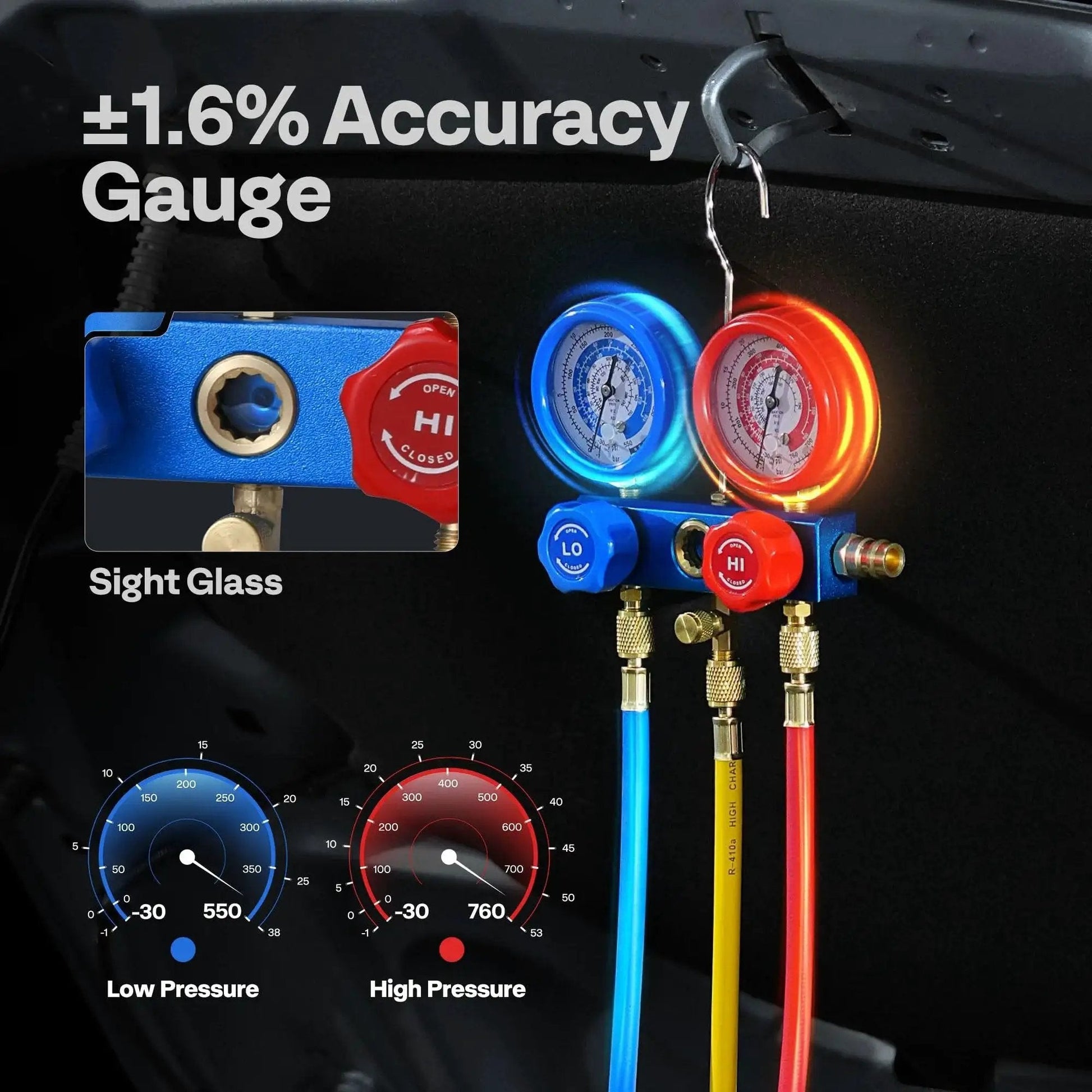 High Performance 4 CFM Single Stage Rotary Vane Vacuum Pump With R134a AC Manifold Gauge Set Leak Detector
