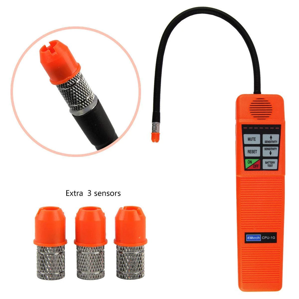 HVAC Leak Detector CPU-1G Halogen Gas Sniffer For R22 R134A R410A And All Halogen Refrigerants with three sensors and flexible probe.