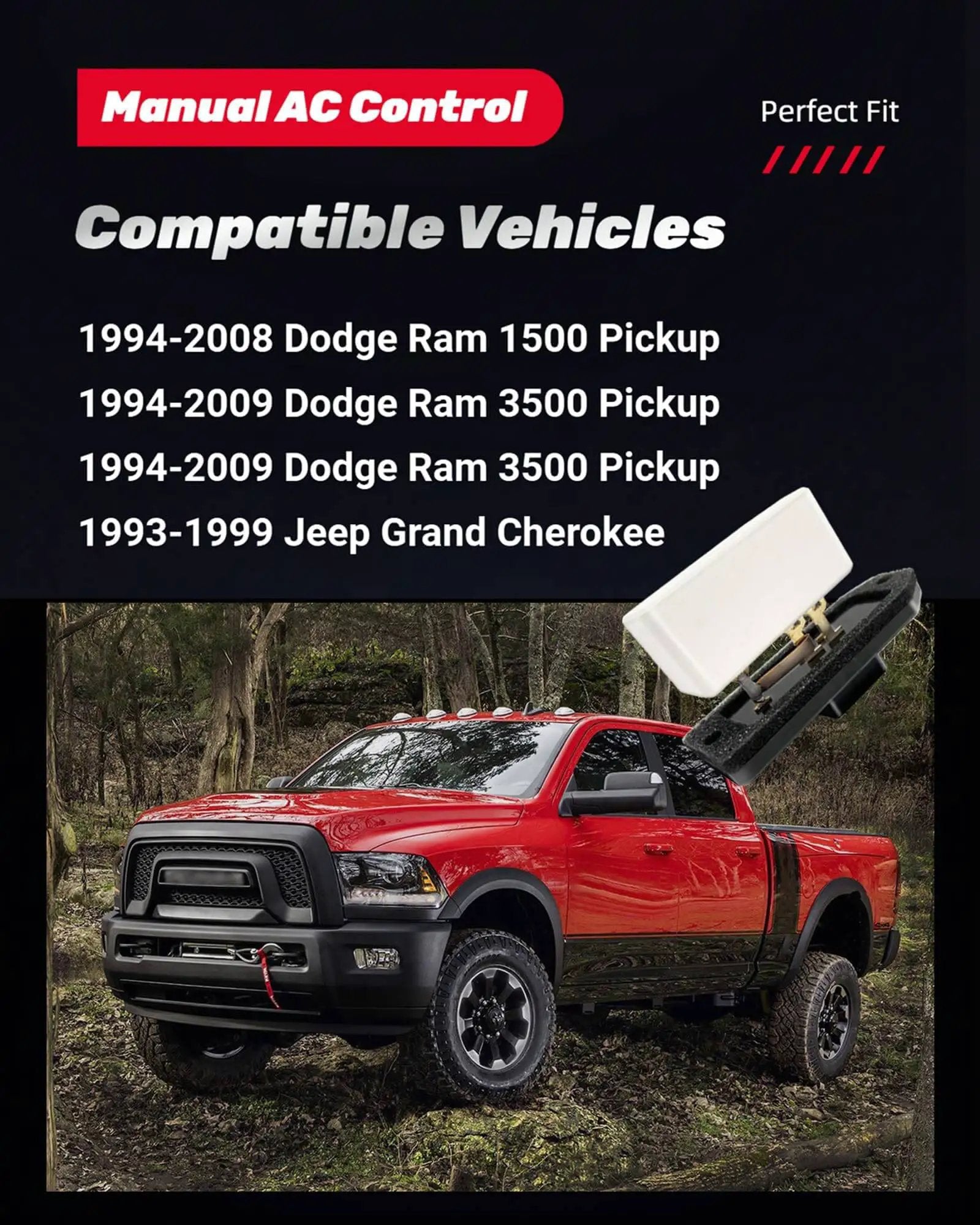 HVAC Blower Motor Resistor For Dodge Ram 1500 2500 3500 And Jeep Grand Cherokee 1993-2009 Replacement Part Compatible With OEM 973-020 68004241AA 5012212AA 4720 Fits All Climate Control Speeds with image of product and compatible vehicles list.