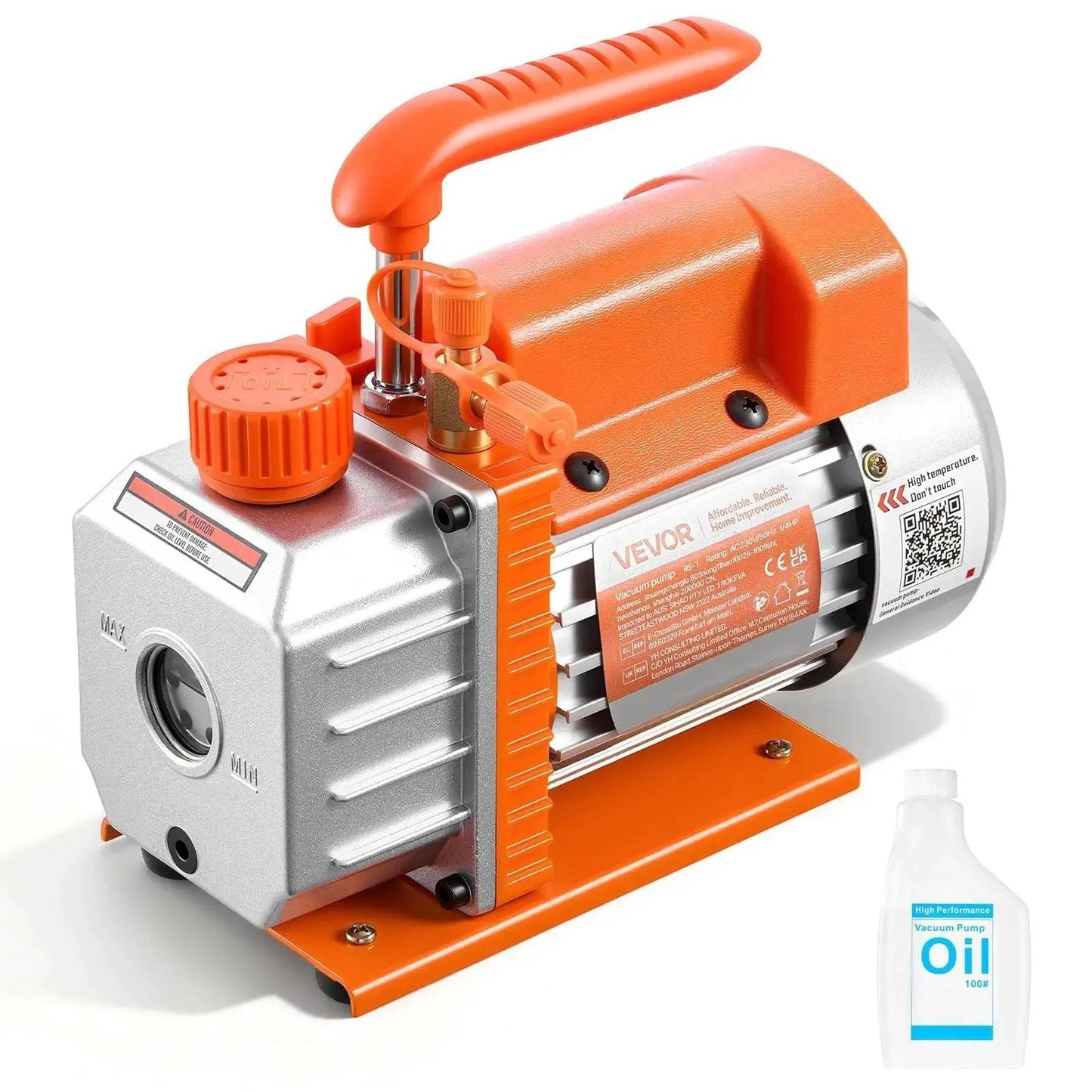 HVAC Vacuum Pump With Three Point Five CFM Flow And Quarter Horsepower Single Stage Rotary Vane For Automotive Air Conditioning