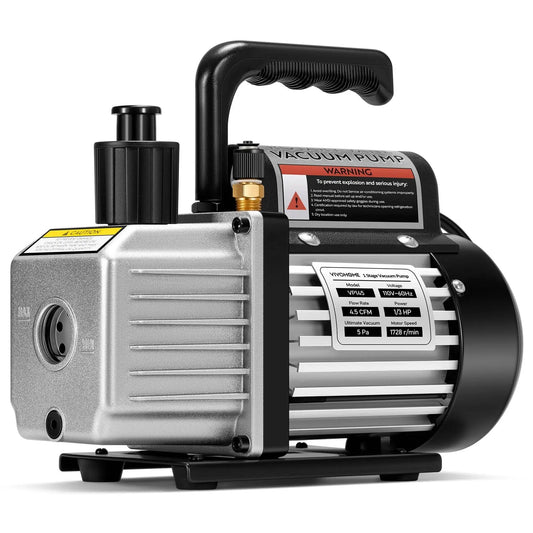 Pro Grade 4.5 CFM HVAC Vacuum Pump For R134a R12 R22 R410a Systems, 1/3 HP 110V Single Stage With Oil Bottle, front view