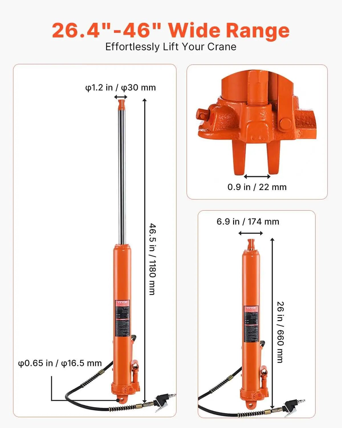 Heavy Duty 8 Ton Hydraulic Long Ram Jack For Engine Hoists With Air Pump And Clevis Base Cylinder VEVOR Engine Lift Cylinder