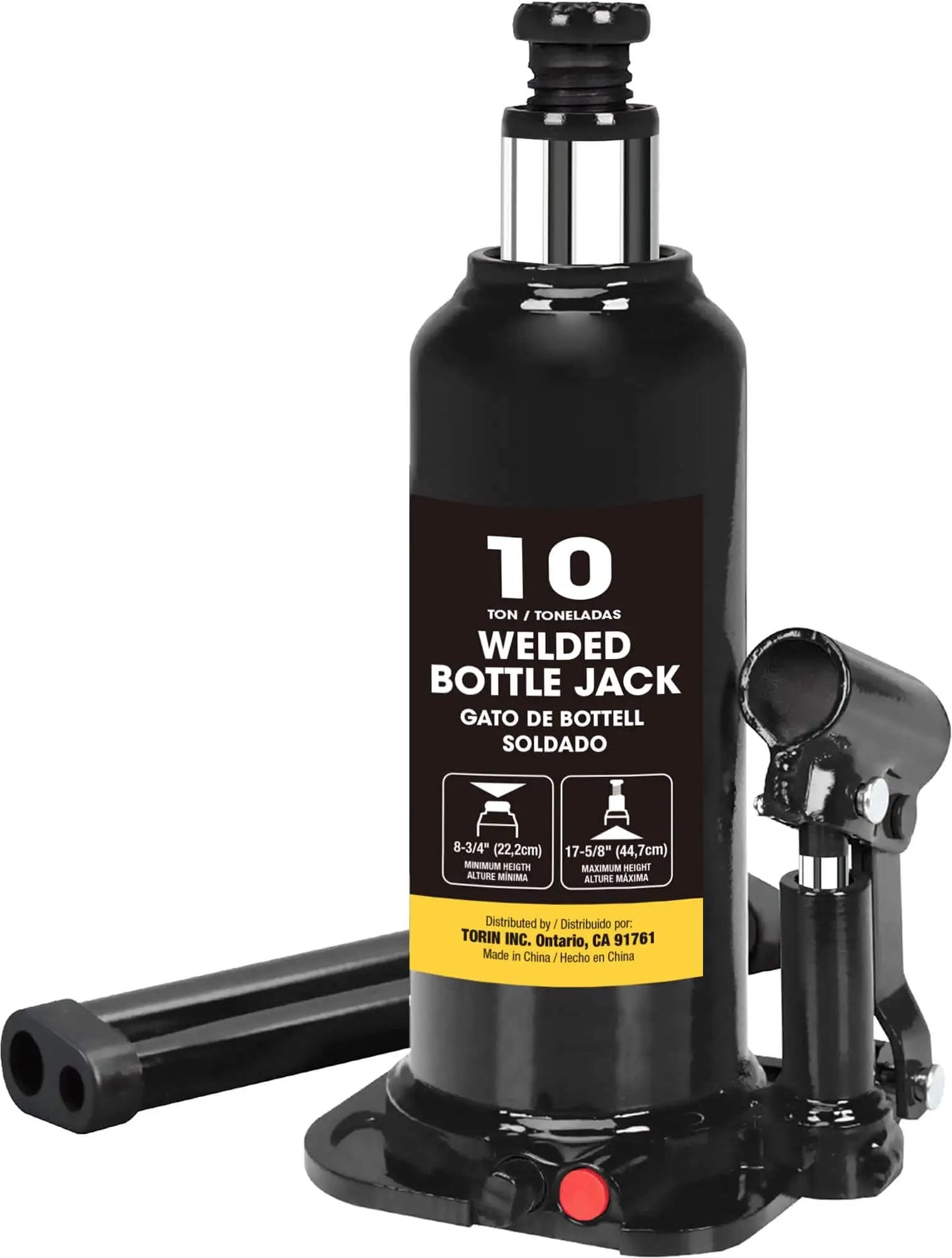 Beefy 10 Ton Hydraulic Bottle Jack For Auto Repair And Home Lifts With Wide Lift Range And Serrated Heat Treated Saddle By Torin Welded Construction Quality