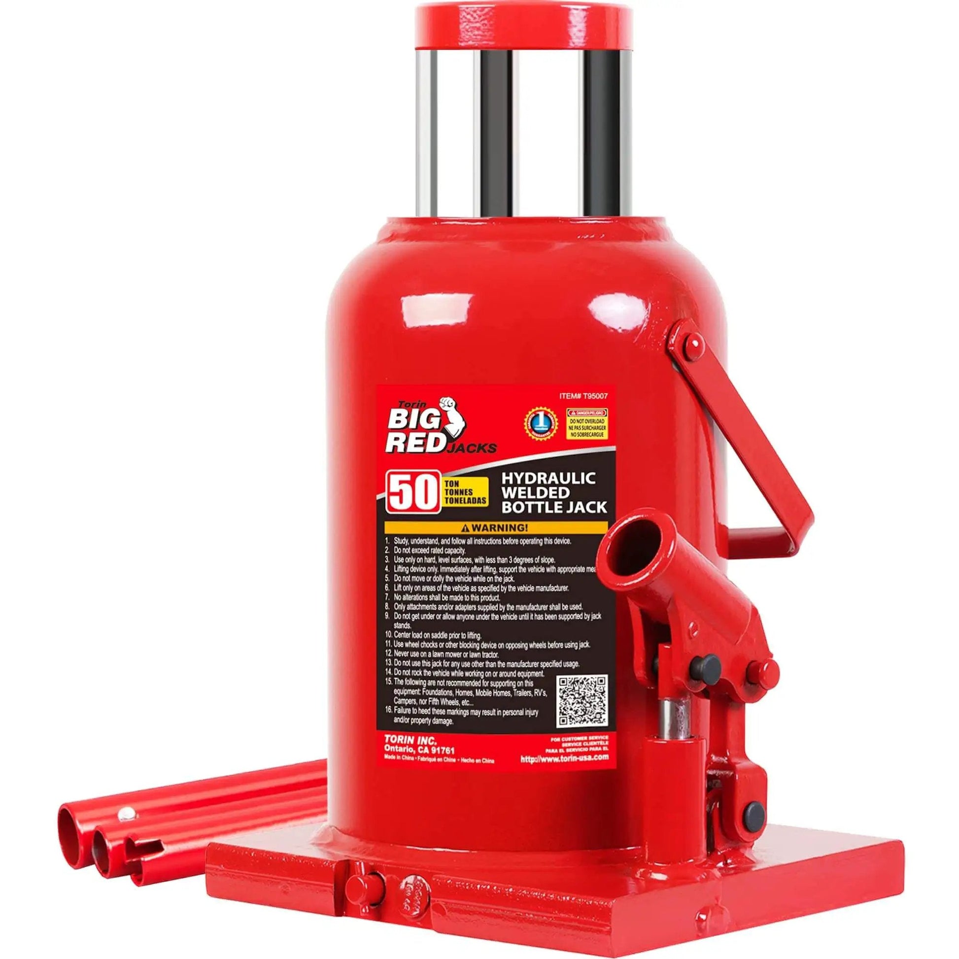 Ultra Duty 50 Ton Hydraulic Bottle Jack With Welded Steel Construction For Home Shop And Commercial Use, Model T95007 Big Red