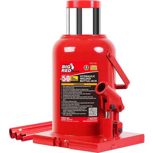 Ultra Duty 50 Ton Hydraulic Bottle Jack With Welded Steel Construction For Home Shop And Commercial Use, Model T95007 Big Red