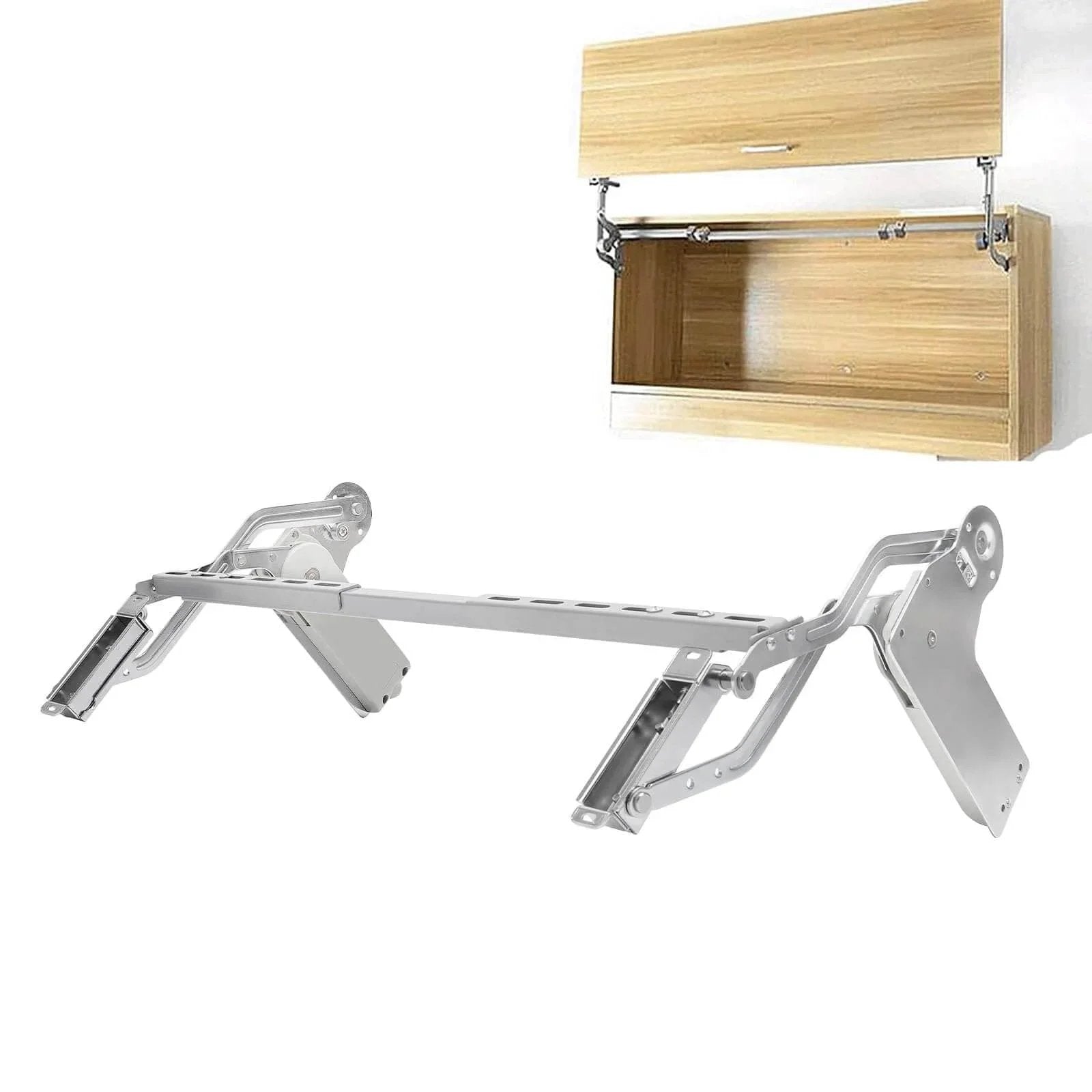 Cabinet Door Hinges, Hydraulic Arm Mechanism Hinges shown with top-lift cabinet door installation, iron with chromium plating