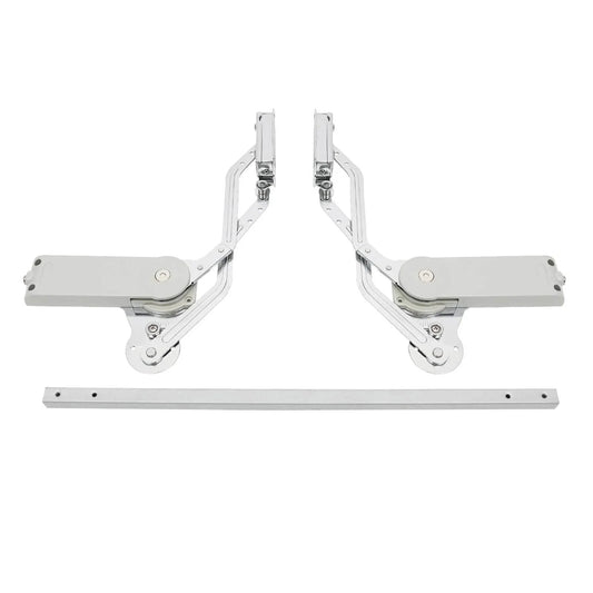 Hydraulic Buffer Cabinet Door Hinges, Vertical Swing Lift Up 7.72-8.82lbs Capacity, iron with chromium finish, displayed front view