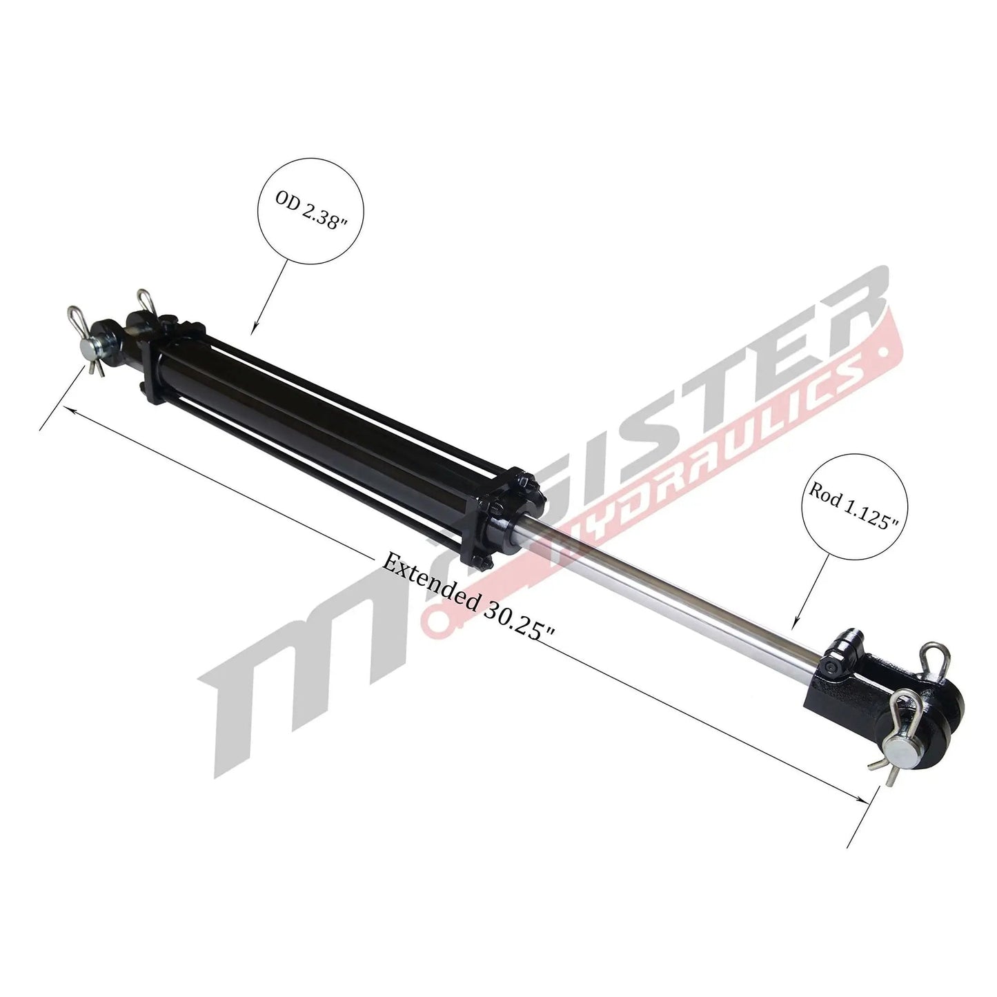 Workhorse Double Acting Tie Rod Hydraulic Cylinder For Agriculture, 2 Inch Bore 10 Inch Stroke, 2500 PSI, Welded Construction