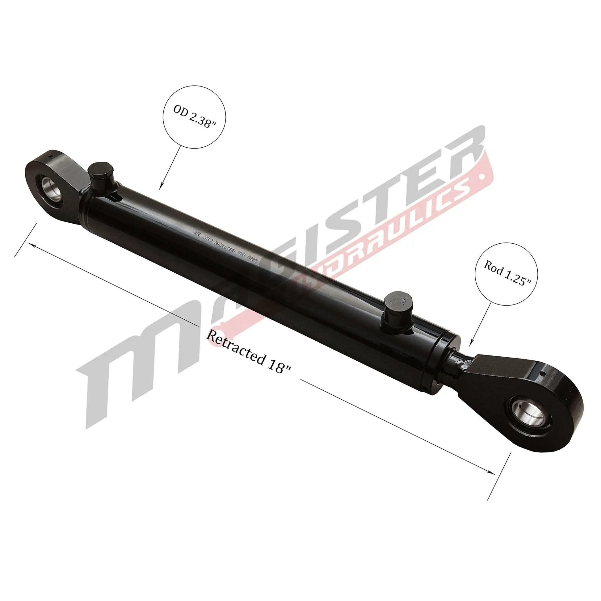 Heavy Duty Double Acting Hydraulic Cylinder With 2 Inch Bore And 8 Inch Stroke Swivel Eye Universal Fit 3500 PSI Rated 9400 Lb Welded SAE 6 Ports