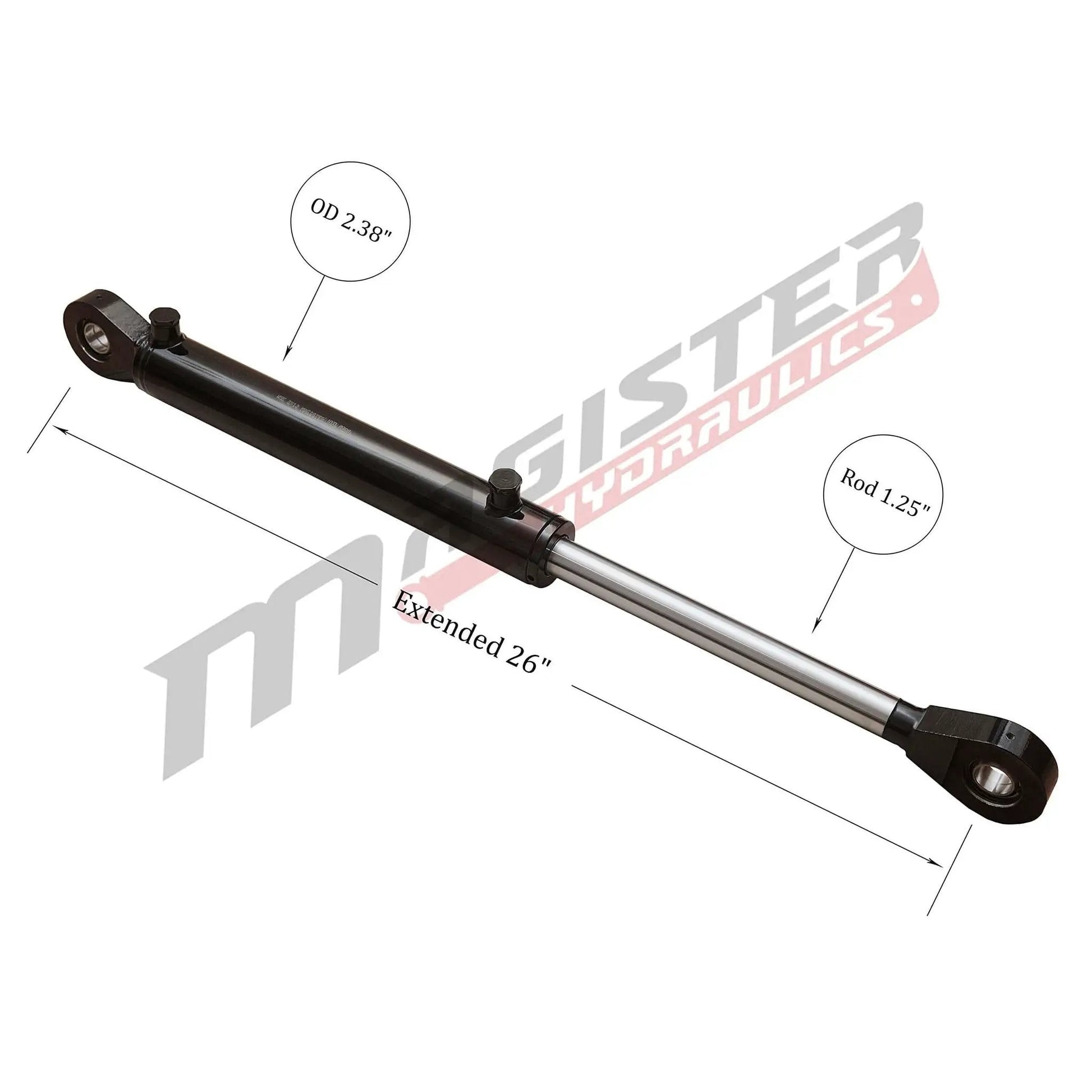 Heavy Duty Double Acting Hydraulic Cylinder With 2 Inch Bore And 8 Inch Stroke Swivel Eye Universal Fit 3500 PSI Rated