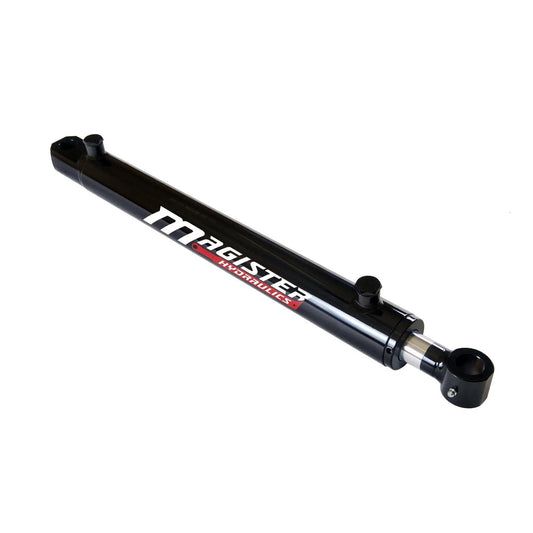 Double Acting Hydraulic Cylinder For Tang Style Universal Systems Magister Hydraulics 2 Inch Bore 16 Inch Stroke Welded Construction 3500 PSI Rated Pressure 9400 Lbs Load 1.25 Inch Rod Diameter SAE 6 Ports