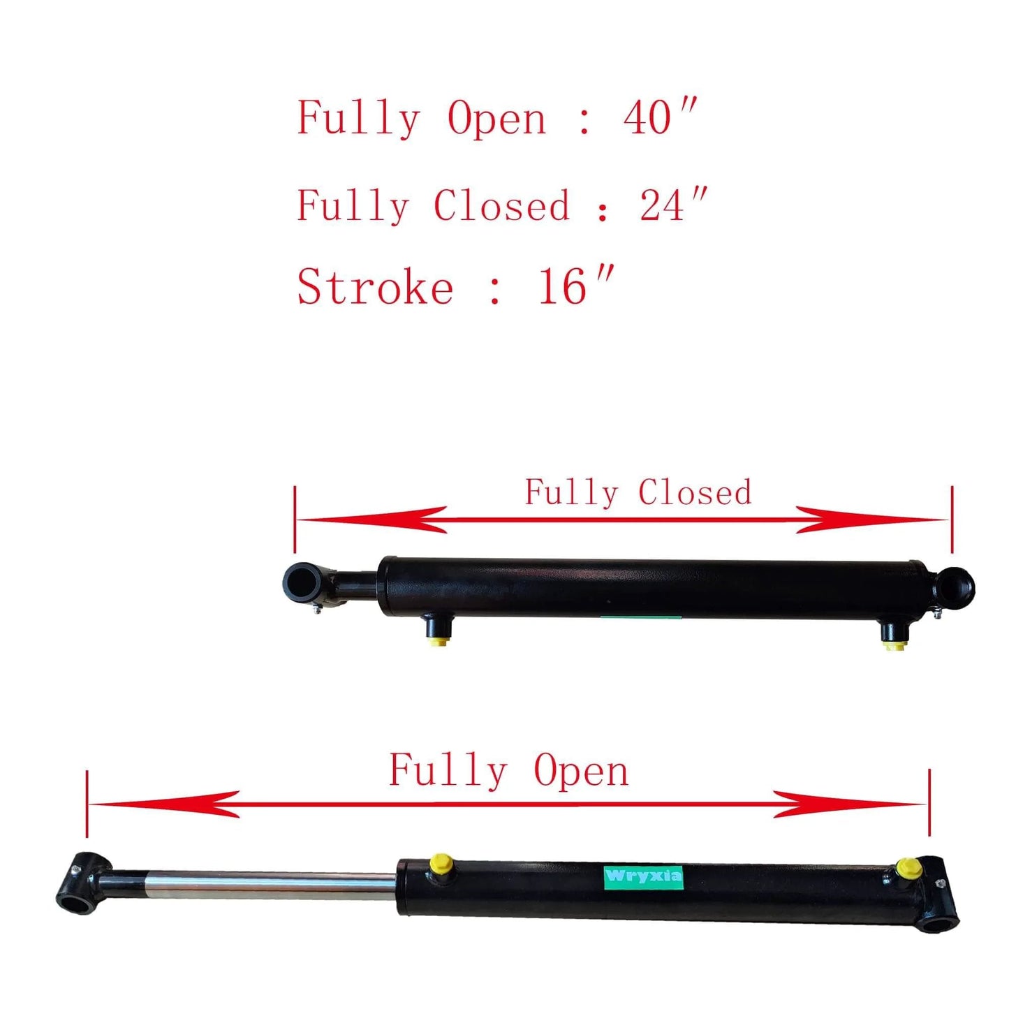 Double Acting Universal Hydraulic Cylinder, 2900-3600 PSI, Chrome Plated Piston Rod, Stroke 16", Fully Open and Closed view