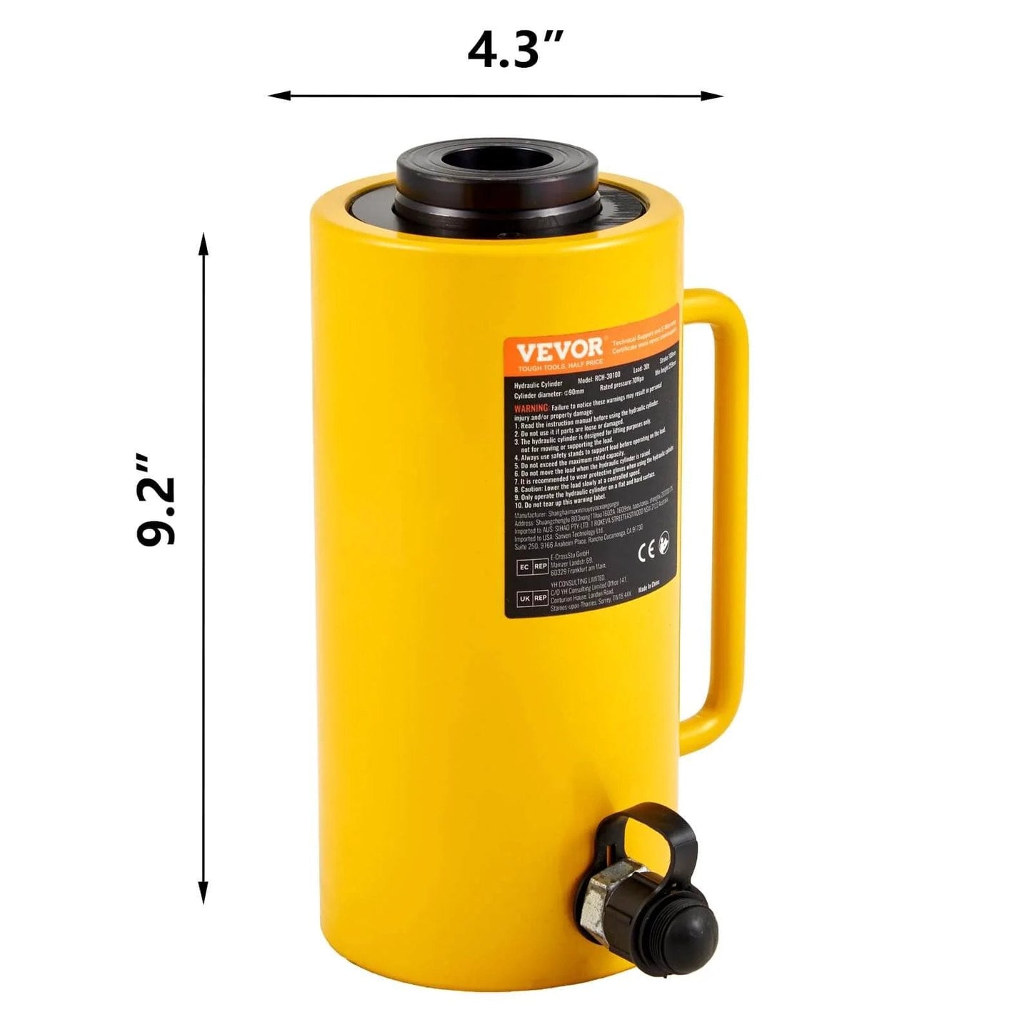Hydraulic Cylinder Jack 30Ton, Solid Ram Hydraulic Cylinder 4Inch, Stroke Single Acting Hydraulic Cylinder with quick connector.