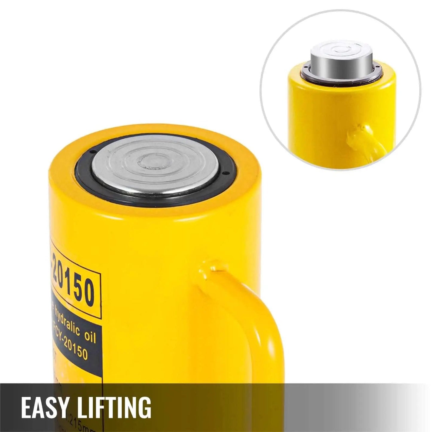 Close-up of 20 Ton Solid Ram Hydraulic Cylinder Jack With 6 Inch Stroke Portable Quick Connector Single Acting Lifting Cylinder For Heavy Duty Auto Shop Use VEVOR