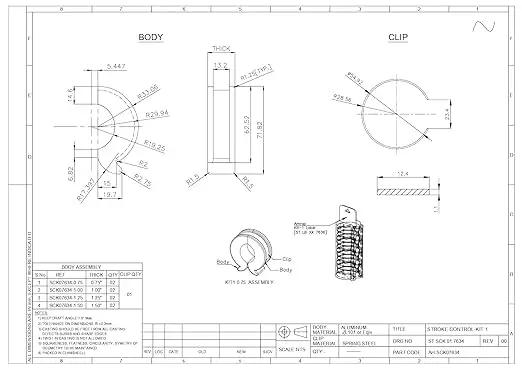Technical drawing of Stroke Control Kit For Hydraulic Cylinders With Four Clamp Sizes 0.75 Inch 1.00 Inch 1.25 Inch 1.50 Inch
