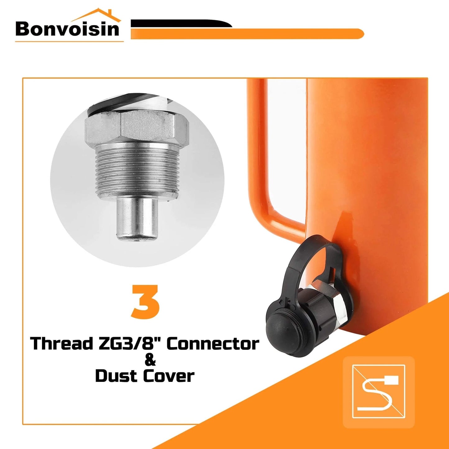 Thread ZG3/8" connector and dust cover on hydraulic cylinder for 20T Hydraulic Cylinder Jack Porta Power Ram 4" Long Stroke Lifting Cylinders Single-Acting for Machinery Shipbuilding.