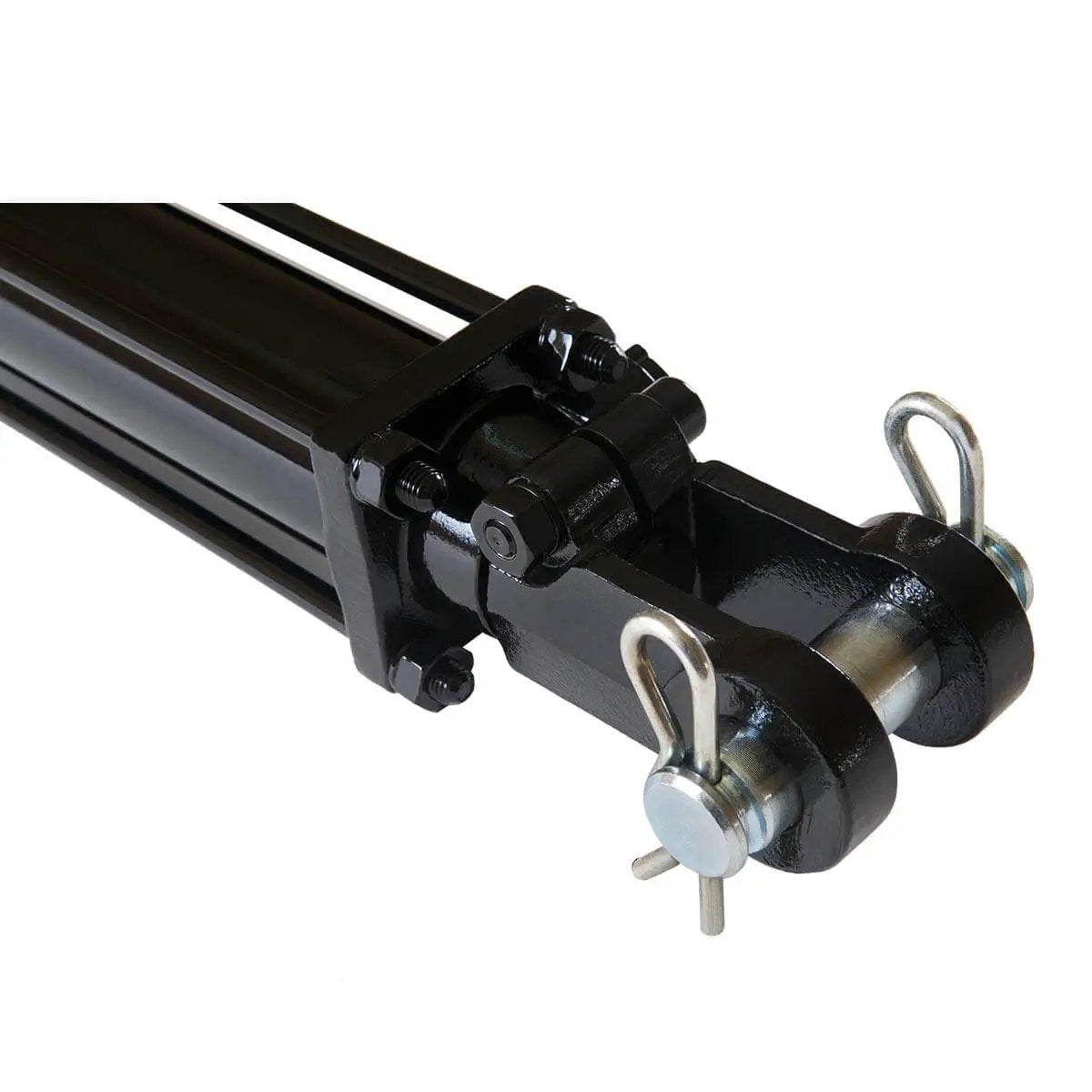 Close-up of Workhorse Double Acting Tie Rod Hydraulic Cylinder For Agriculture, 2 Inch Bore 10 Inch Stroke, welded ends visible