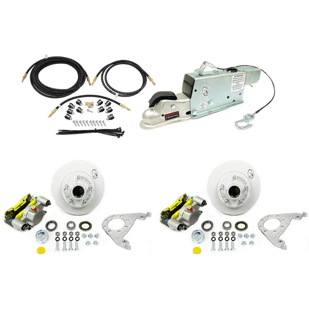 MAXX Hydraulic Actuator Integral Disc Brake Kit For Single Axle With 3,500 Lbs Capacity And Dacromet Calipers Southwest Wheel Includes Demco Actuator DeeMaxx Hose Kit And TruRyde Bearings - full kit view