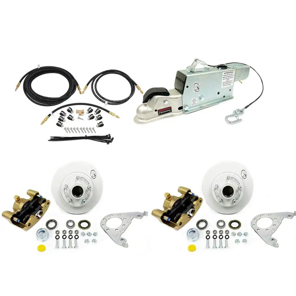 Beefed Up Maxx Kit Hydraulic Actuator 3500 Lb Integral Disc Brake System For A Single Axle With Gold Zinc Calipers
