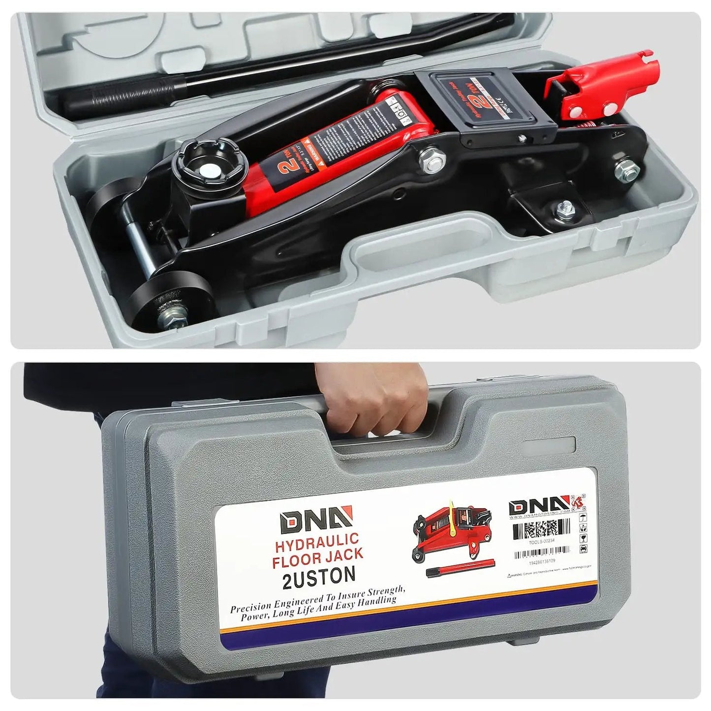 Low Profile Hydraulic Trolley Floor Jack 2 Ton Capacity 4000 Lbs with carrying case for garage and vehicle service