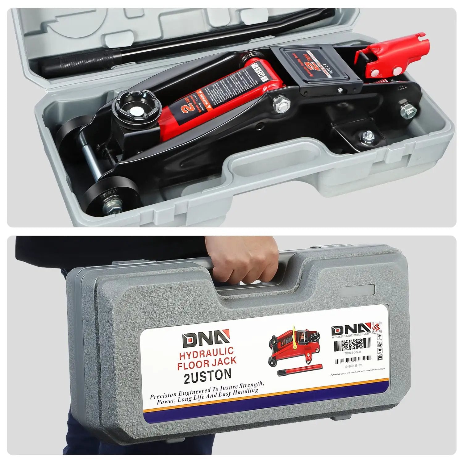 Low Profile Hydraulic Trolley Floor Jack 2 Ton Capacity 4000 Lbs with carrying case for garage and vehicle service