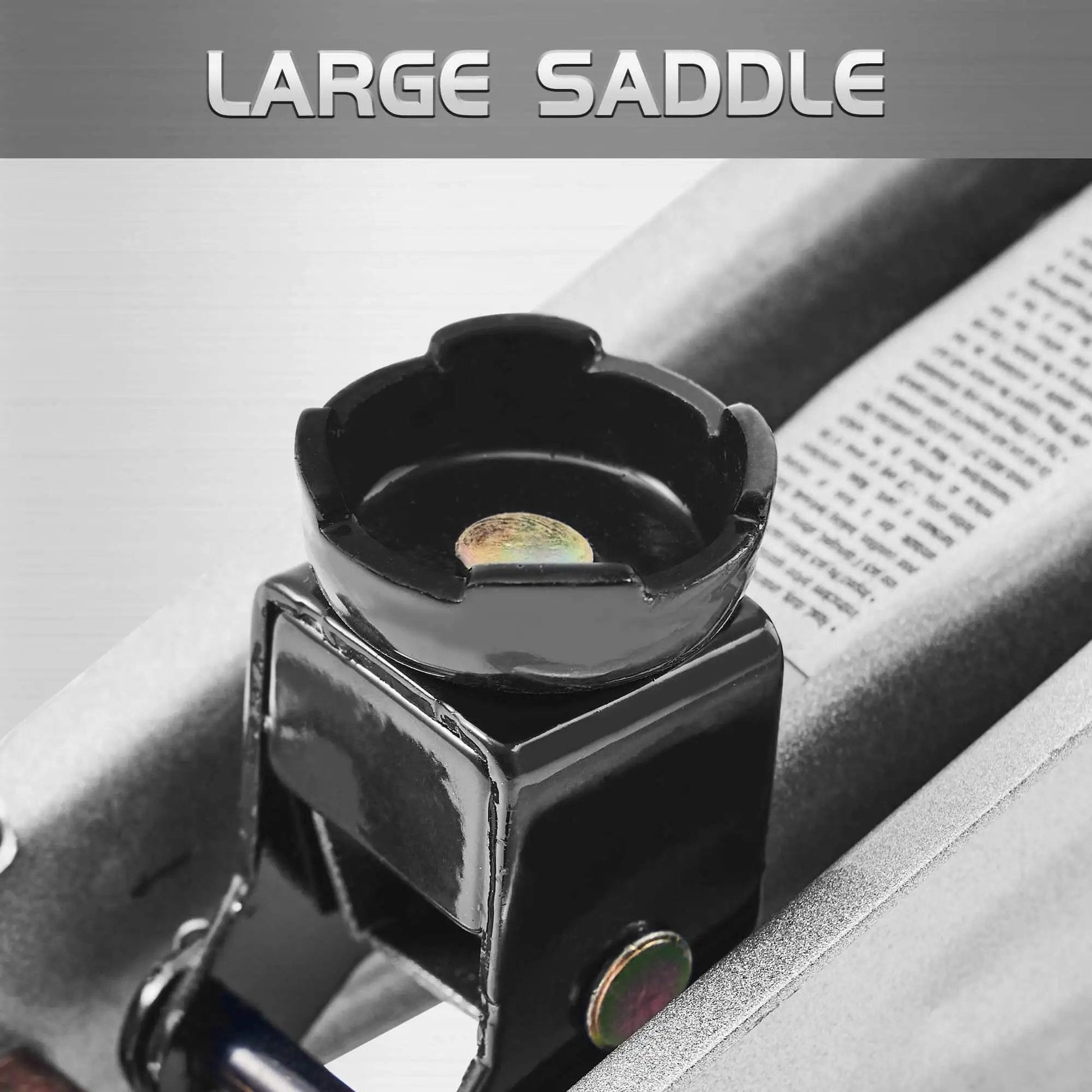 Close-up of the large saddle of Heavy Duty 2 Ton Floor Jack With Safe Hydraulic Lift For Cars Portable Car Jack 4.9 To 11.8 Inch Lift 3800 Lb Capacity With Built In Safety Bypass Valve And Easy Maneuverability On Two Large Steel Casters TONDA.