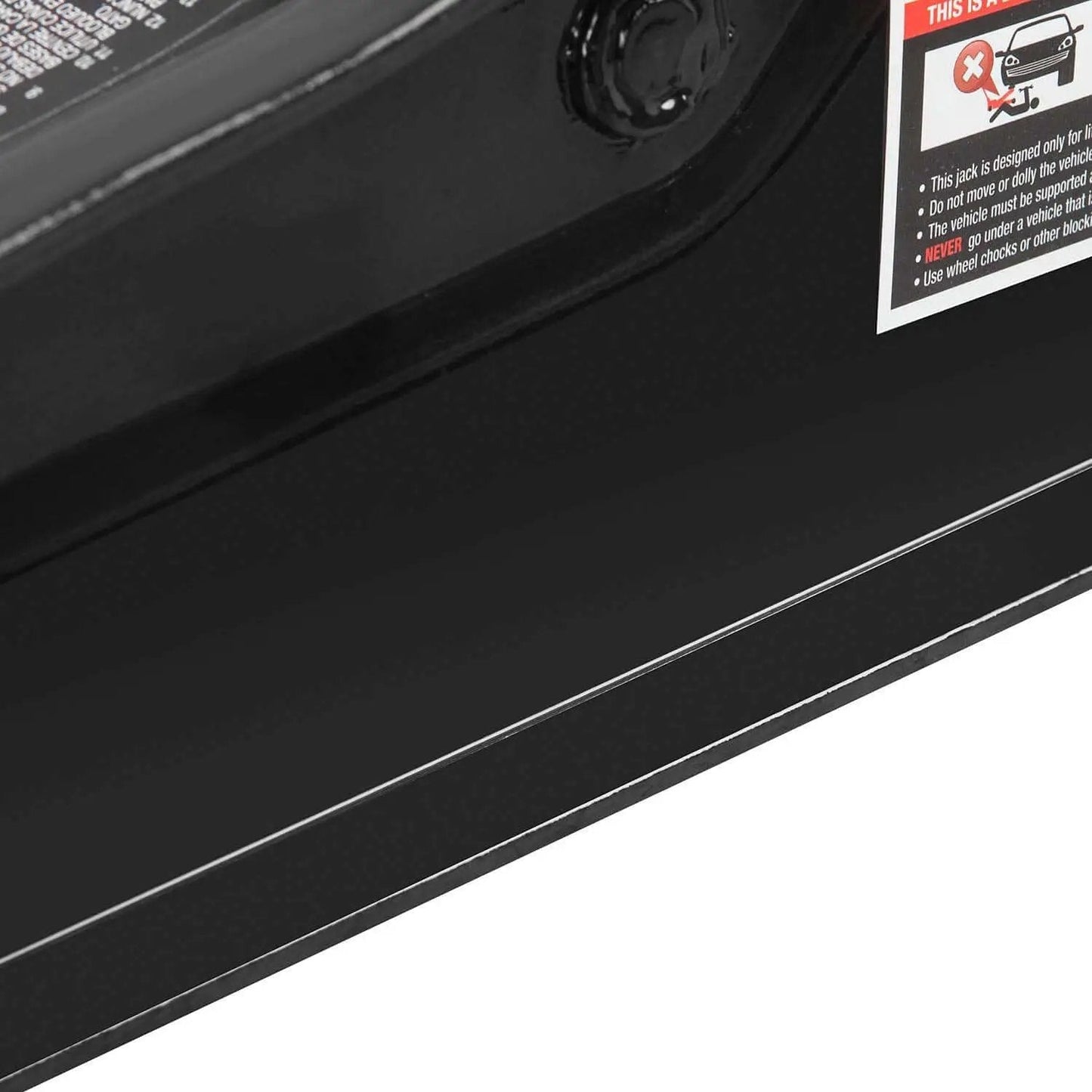 Close-up of Low Profile Hydraulic Floor Jack 2.5 Ton With Quick Lift Pump Trolley Style Beefy Heavy Duty Steel Build 5000 Lb Capacity Minimum Lift 3.33 Inches Maximum Lift 15 Inches Safe Bypass System Fits Cars Trucks SUVs Black