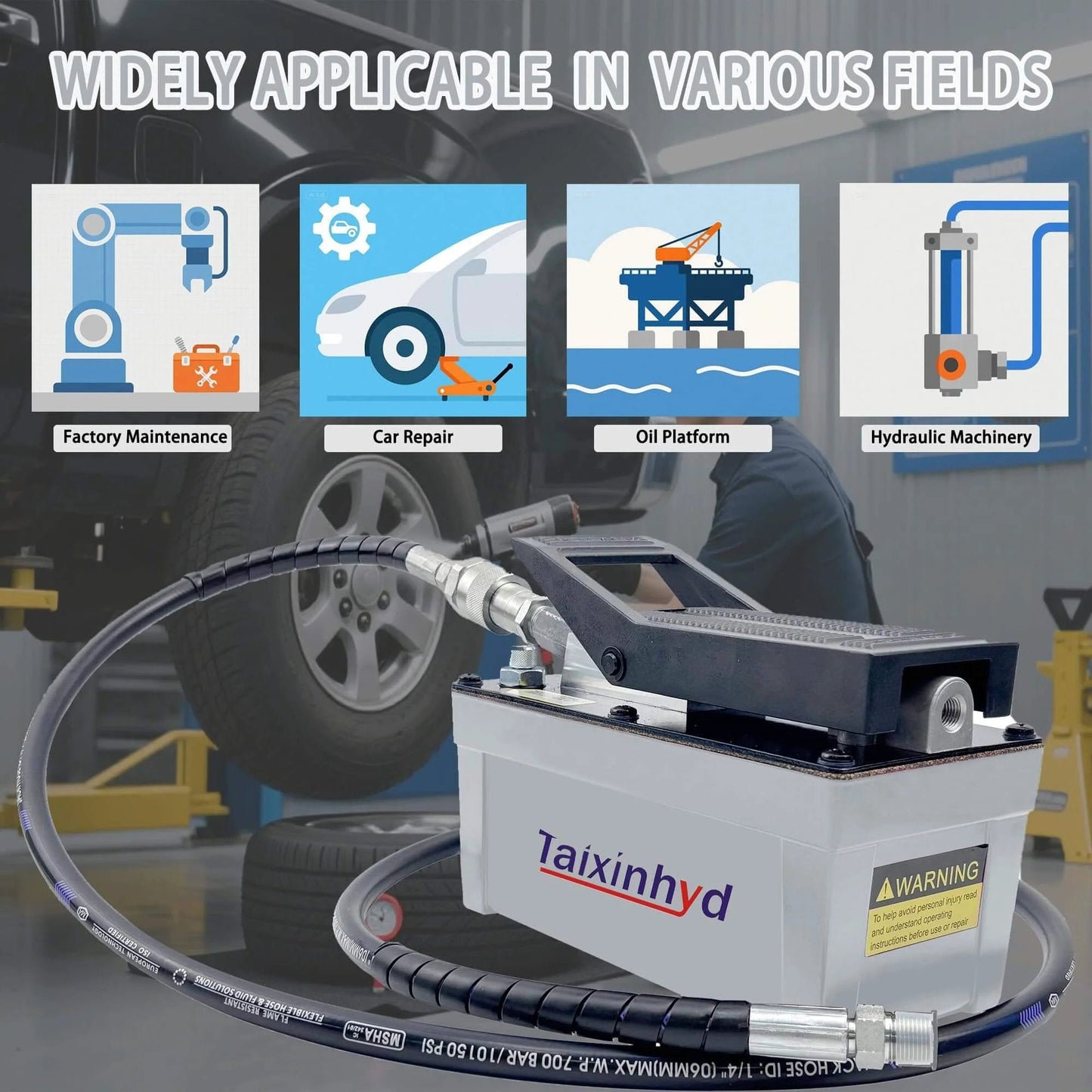 Taixinhyd Hydraulic Pump Air Hydraulic Foot Pump Aluminum Tank 98 CU.in 10000 PSI Air Actua Treadle Hydraulic Pump with Pipe, Grey
