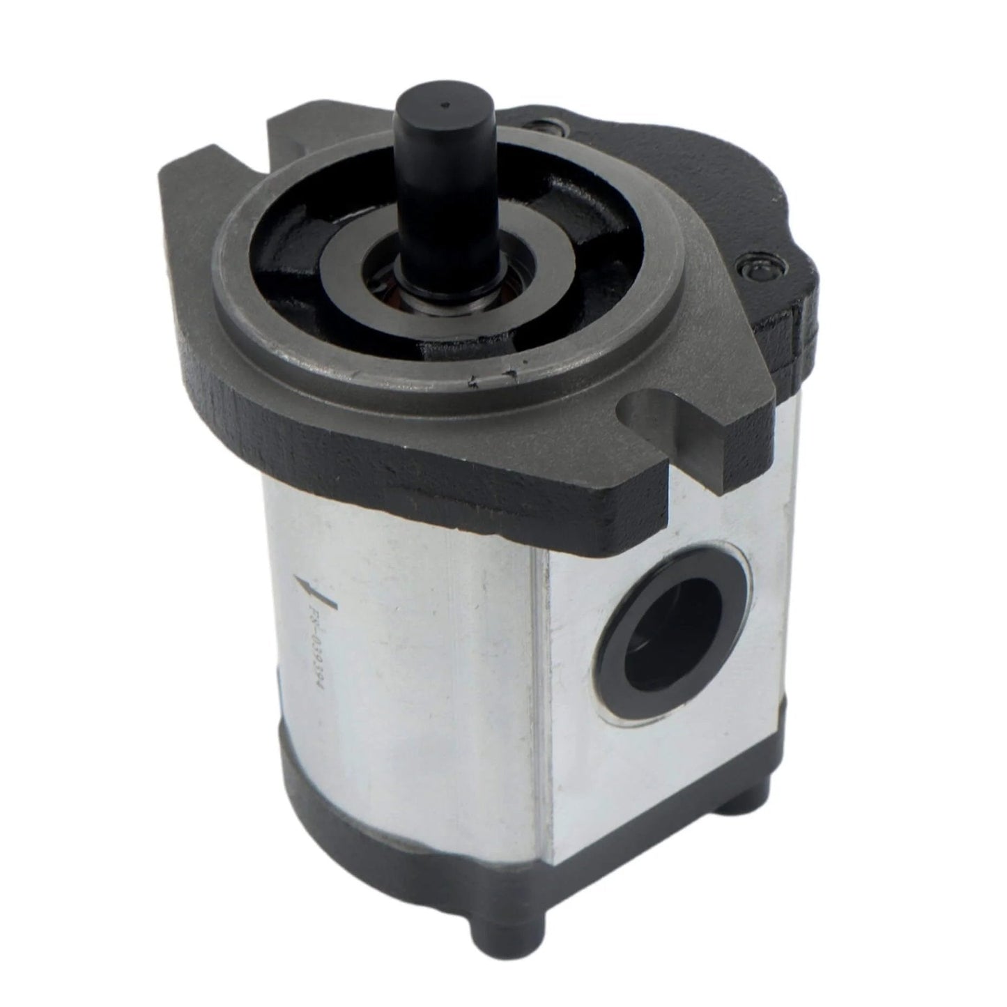 4-18GPM Hydraulic Gear Pump SAE A-2 Flange Cast Iron 9-Spline Shaft CW, angled view showing cast iron body and spline shaft.