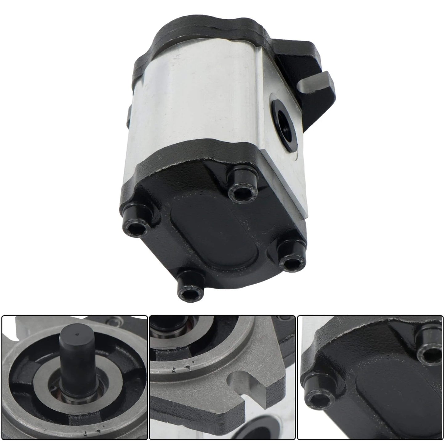 Close-up of 4-18GPM Hydraulic Gear Pump SAE A-2 Flange Cast Iron 9-Spline Shaft CW with mounting details