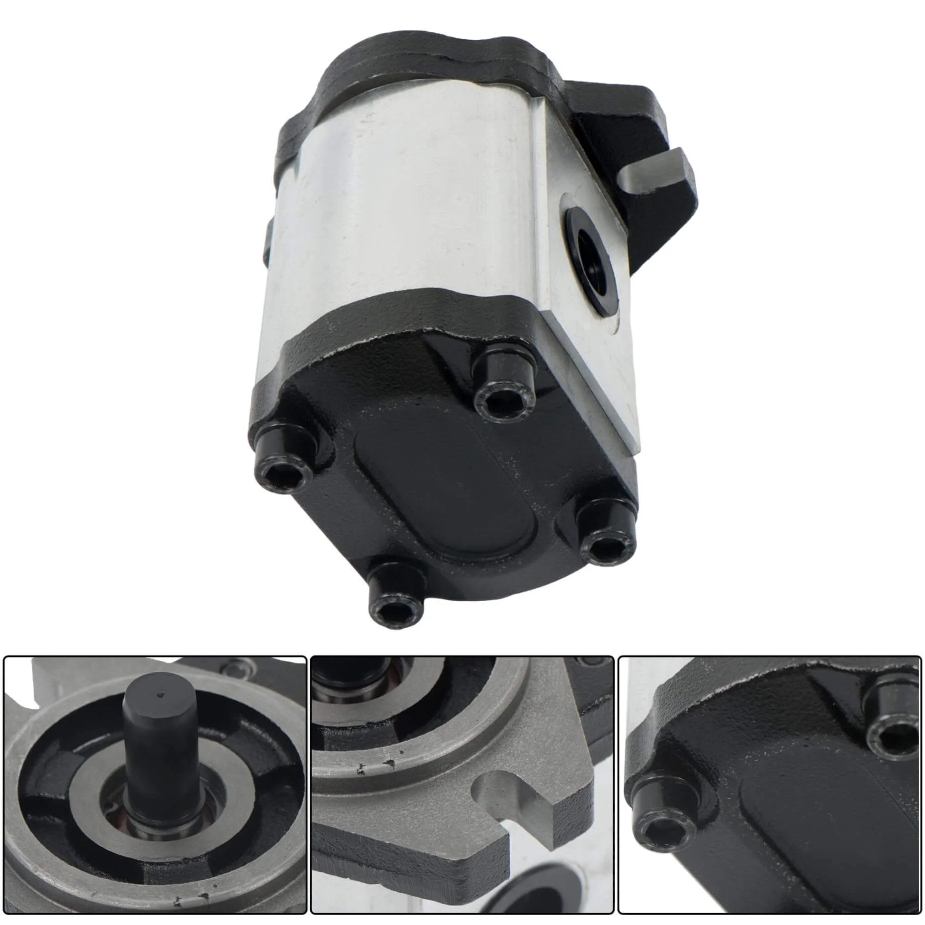 Close-up of 4-18GPM Hydraulic Gear Pump SAE A-2 Flange Cast Iron 9-Spline Shaft CW with mounting details