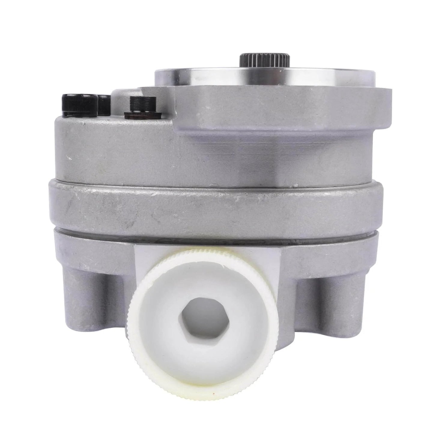 Front view of Getanye Hydraulic Gear Pump 7000311 Replacement for Bobcat S70 Skid Loader showing metal construction and fitting.