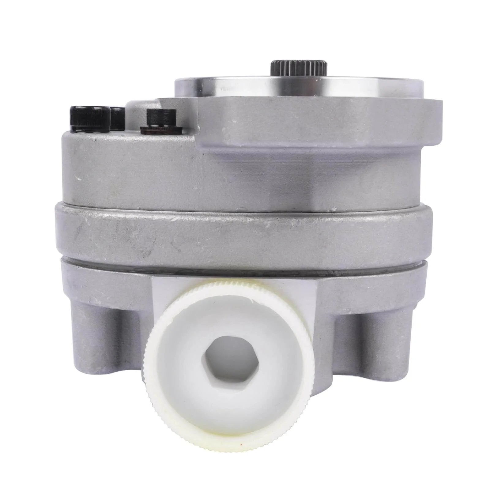 Front view of Getanye Hydraulic Gear Pump 7000311 Replacement for Bobcat S70 Skid Loader showing metal construction and fitting.