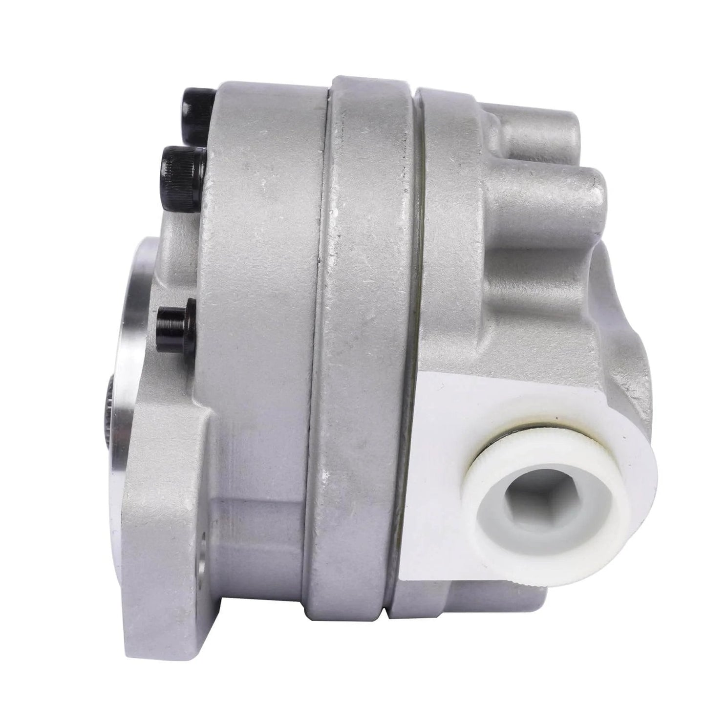 Side view of Getanye Hydraulic Gear Pump 7000311 Replacement for Bobcat S70 Skid Loader, showing metal construction and fitting details.