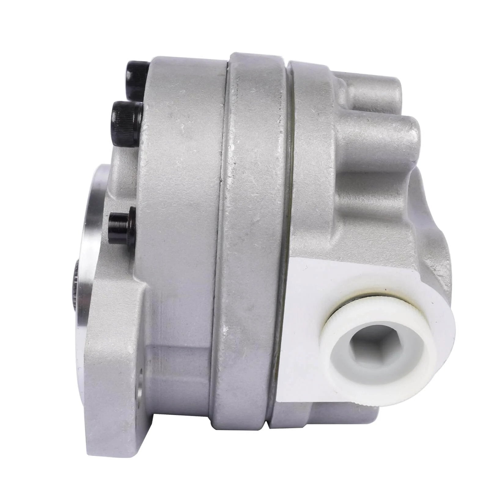 Side view of Getanye Hydraulic Gear Pump 7000311 Replacement for Bobcat S70 Skid Loader, showing metal construction and fitting details.