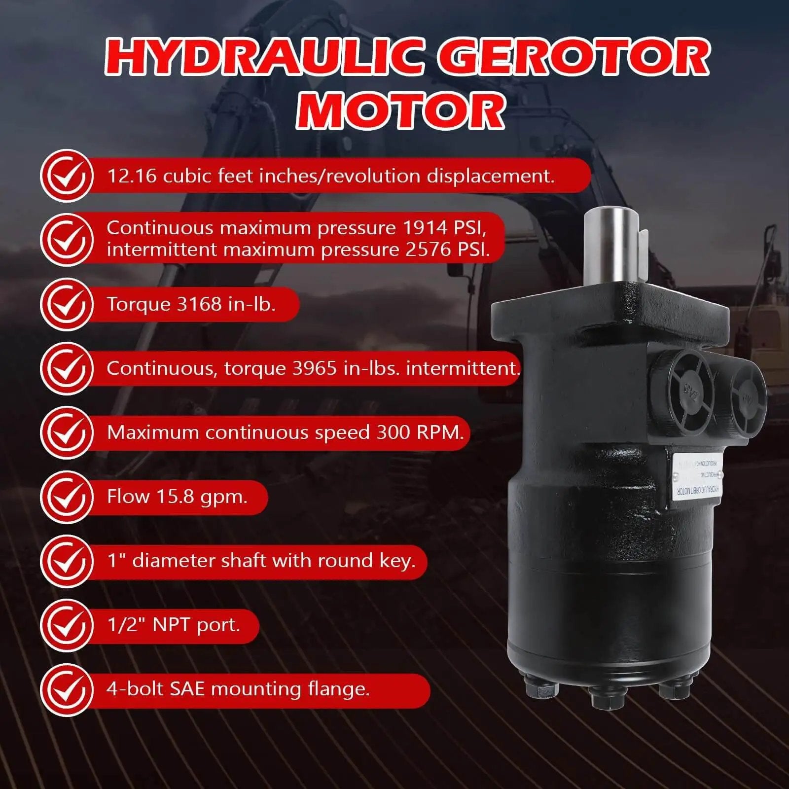 Drop In Replacement Hydraulic Motor For Eaton Char Lynn S Series 103 1005 012 With 1 Inch Shaft And Woodruff Key Spool Valve in front view