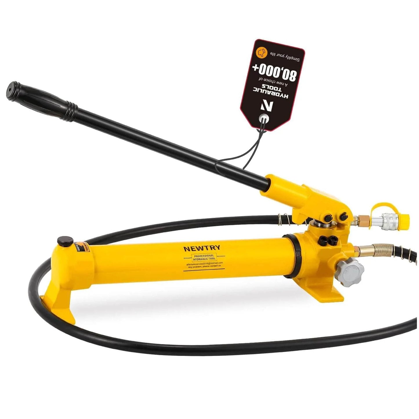 NEWTRY Hydraulic Hand Pump CP-700 10000psi Manual Hydraulic Pump in yellow, with long handle, designed for industrial construction lifting.