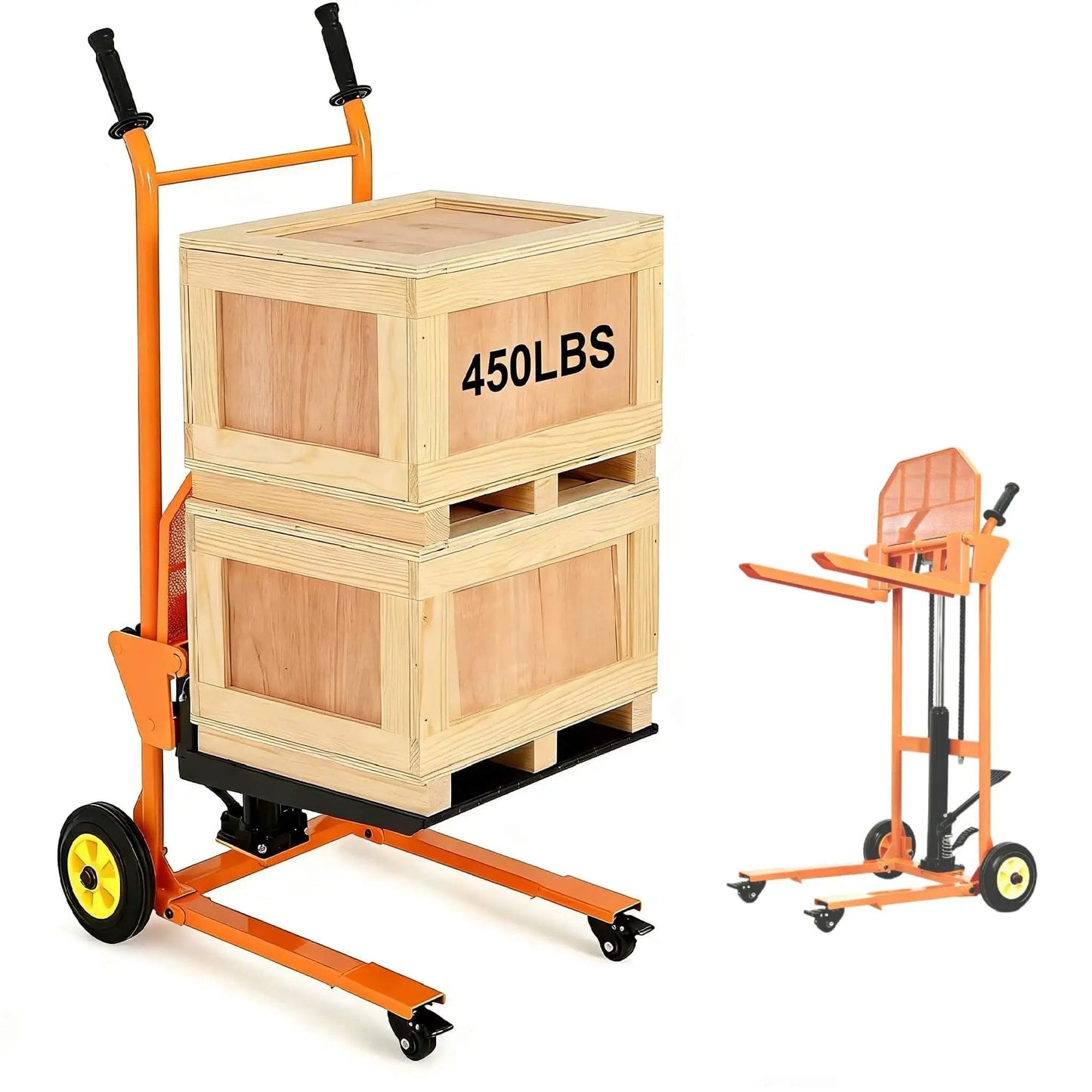 Workhorse Heavy Duty Hydraulic Material Lift With Steel Platform Board 450 Lb Capacity 36 Inch Max Lift Pallet Truck with wooden boxes