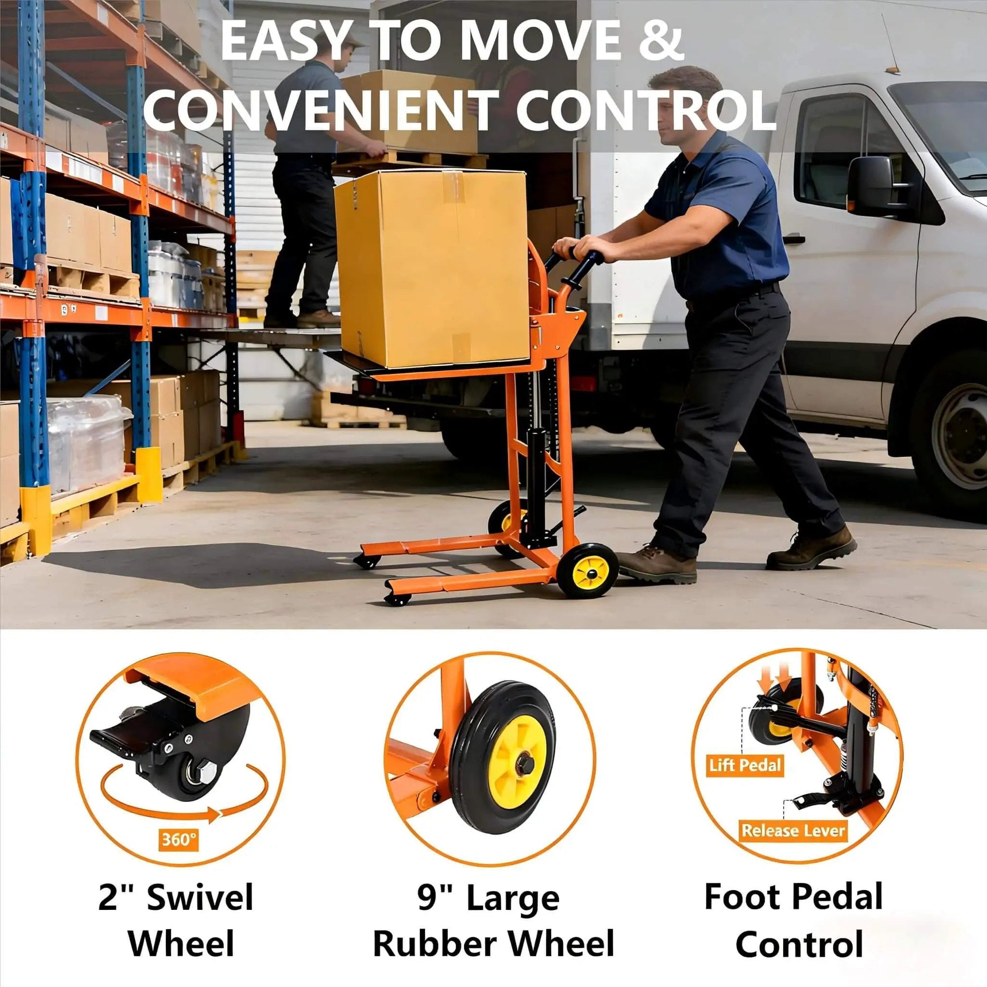 Workhorse Heavy Duty Hydraulic Material Lift With Steel Platform Board 450 Lb Capacity 36 Inch Max Lift Pallet Truck in use