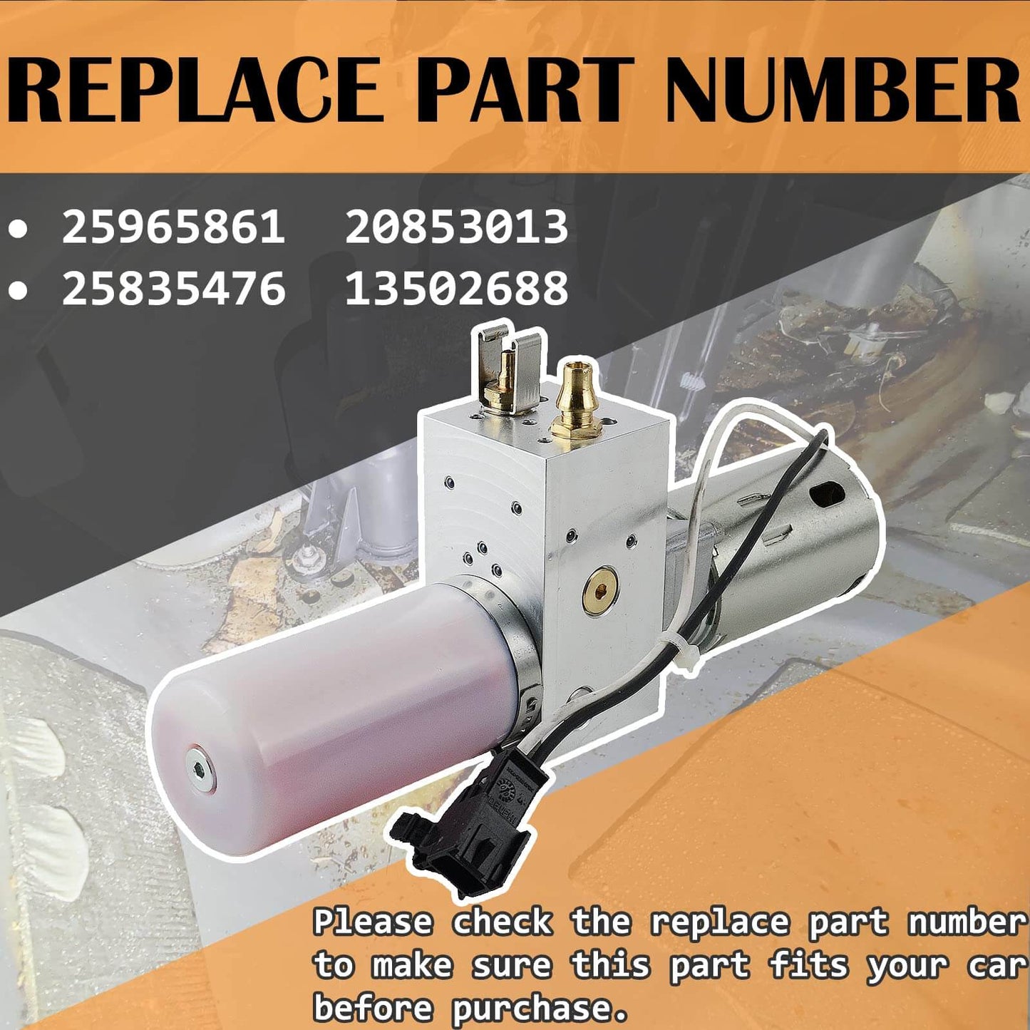 25965861 Hydraulic Liftgate Pump Compatible with SRX CTS Wagon 2010-2015 shown with part numbers and plug connector