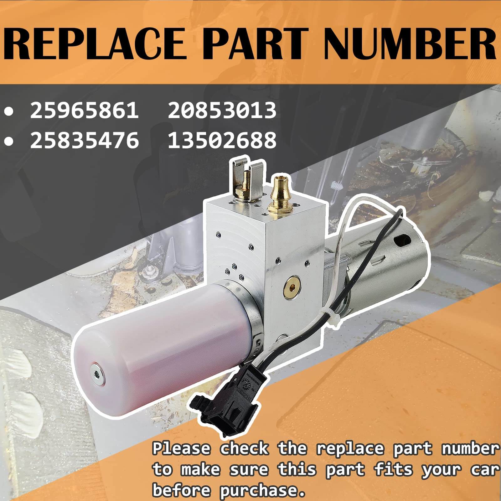 25965861 Hydraulic Liftgate Pump Compatible with SRX CTS Wagon 2010-2015 shown with part numbers and plug connector