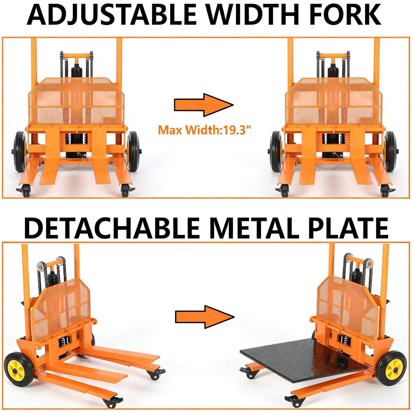 Workhorse Heavy Duty Hydraulic Material Lift With Steel Platform Board 450 Lb Capacity 36 Inch Max Lift Pallet Truck Dolly Table Fork Lift With Adjustable Width And Height Forks