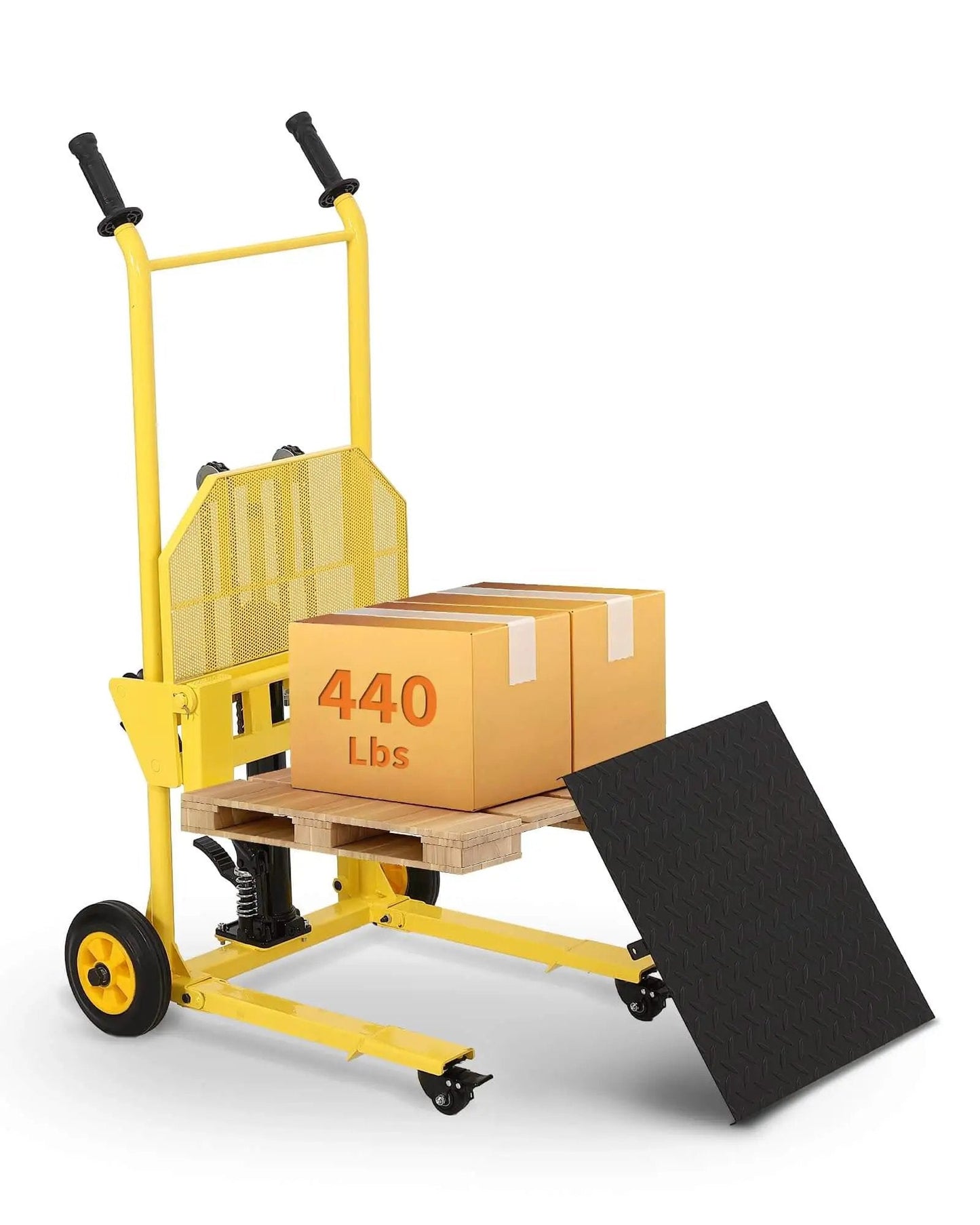 Heavy Duty Hydraulic Material Lift With 440 Lb Capacity Pallet Truck Dolly And Lift Table 36 Inch Max Lift with boxes