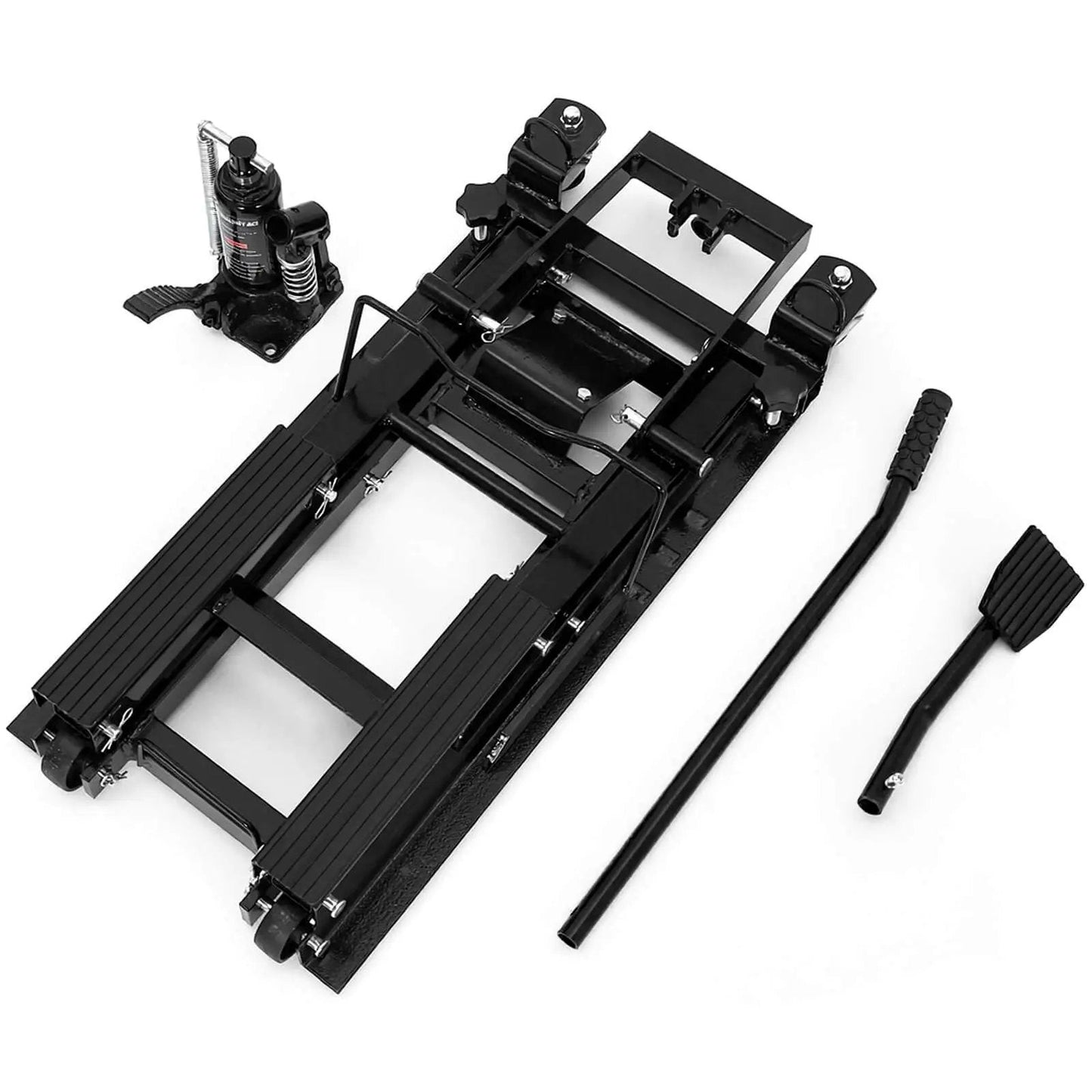 Beefy 1500 Lb Hydraulic Motorcycle Lift Jack With Adjustable Height From 4.7 To 14.57 Inches, non-slip black platform