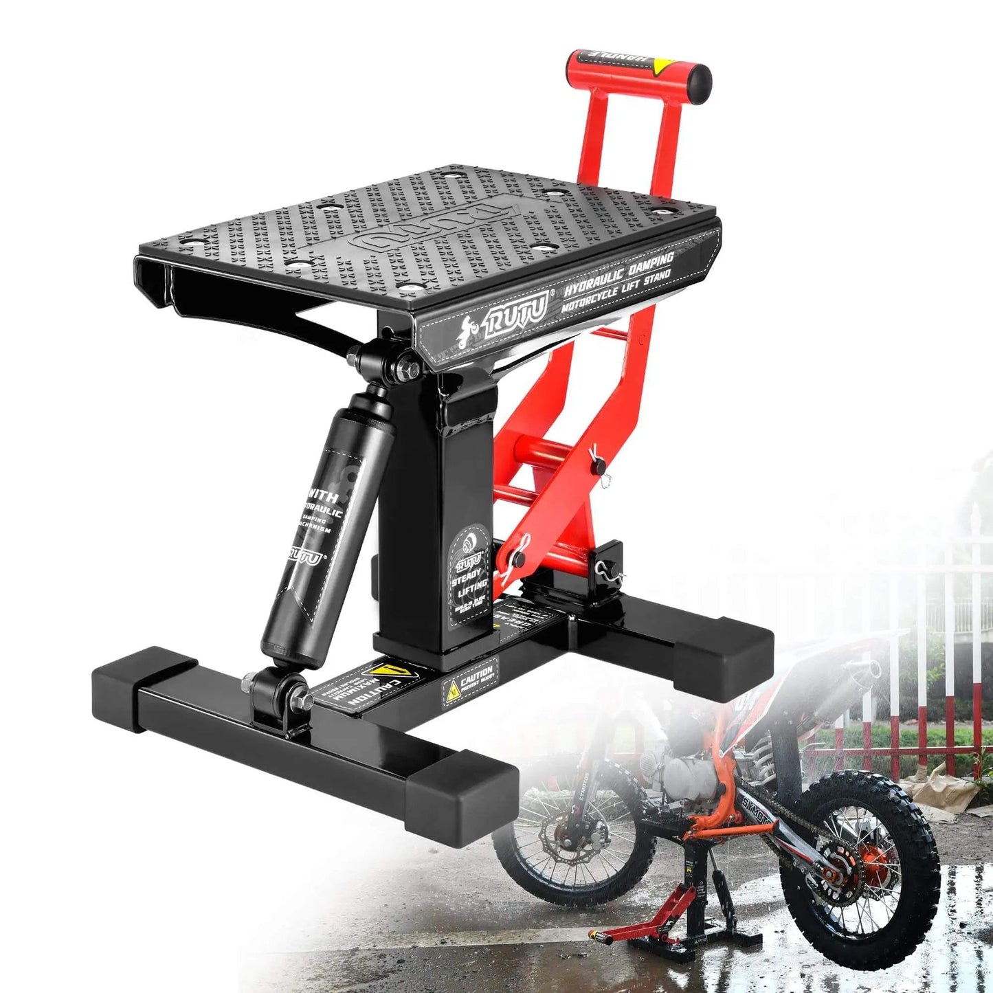 Heavy Duty Hydraulic Motorcycle Lift Stand With 1000 Lbs Capacity, Durable Steel Hoist for Dirt Bikes and Snowmobiles
