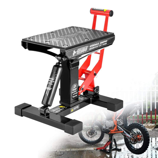Heavy Duty Hydraulic Motorcycle Lift Stand With 1000 Lbs Capacity, Durable Steel Hoist for Dirt Bikes and Snowmobiles