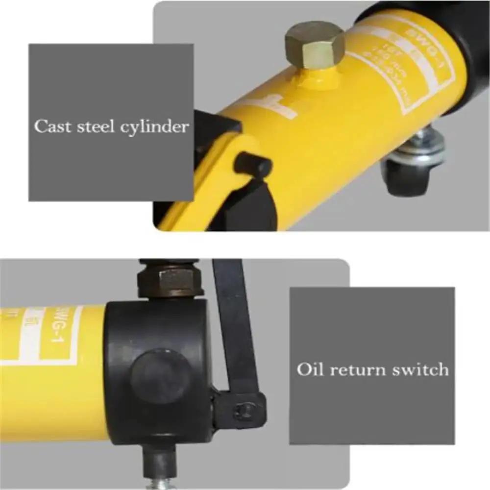 Close-up of cast steel cylinder and oil return switch on 6 Die Pipe Bender For Tubing With Hydraulic System Compact Overall Design Heavy Load Bearing Manual Elbow Bending Machine For Automobile Repair And Fabrication Durable Steel Construction Smooth Operation.