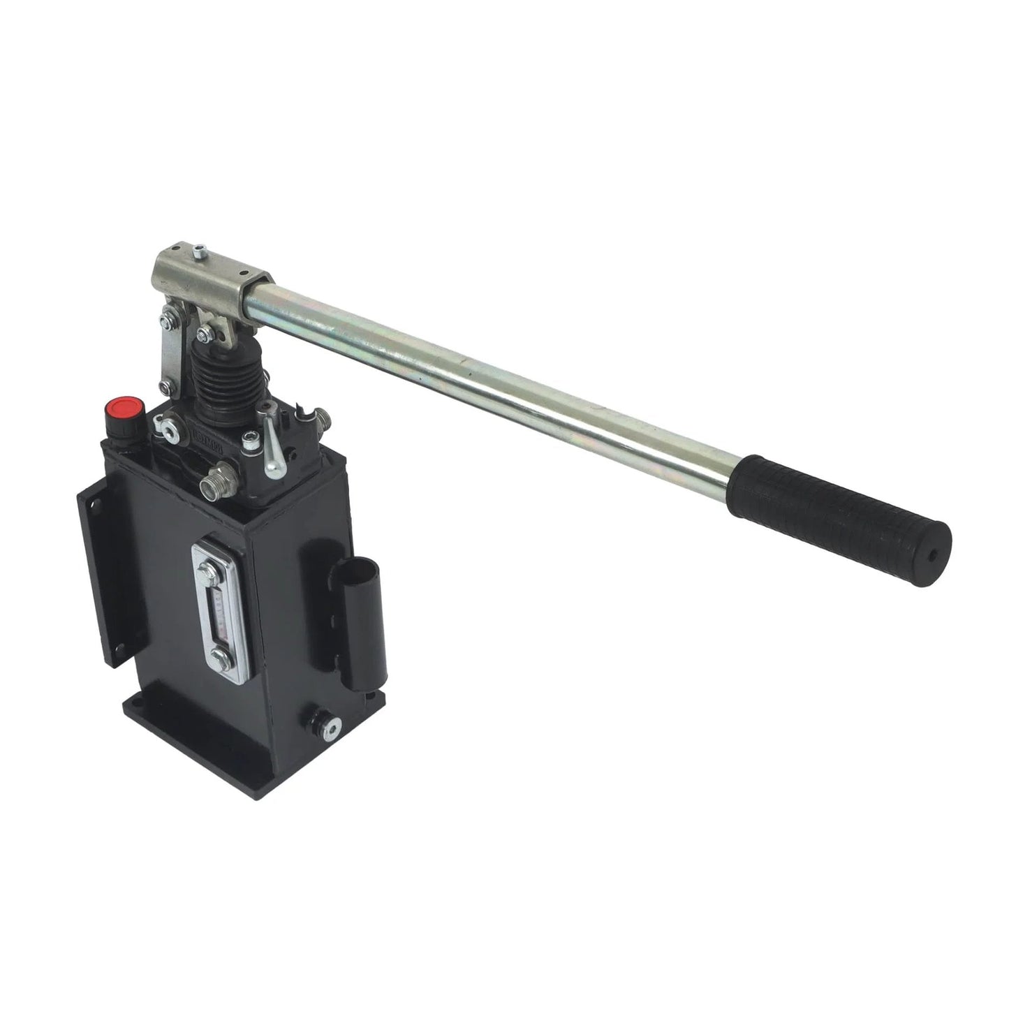 LiGuVCY Hydraulic Piston Hand Pump with Changeover Valve for Double Acting Cylinder, showing manual handle and sturdy construction.