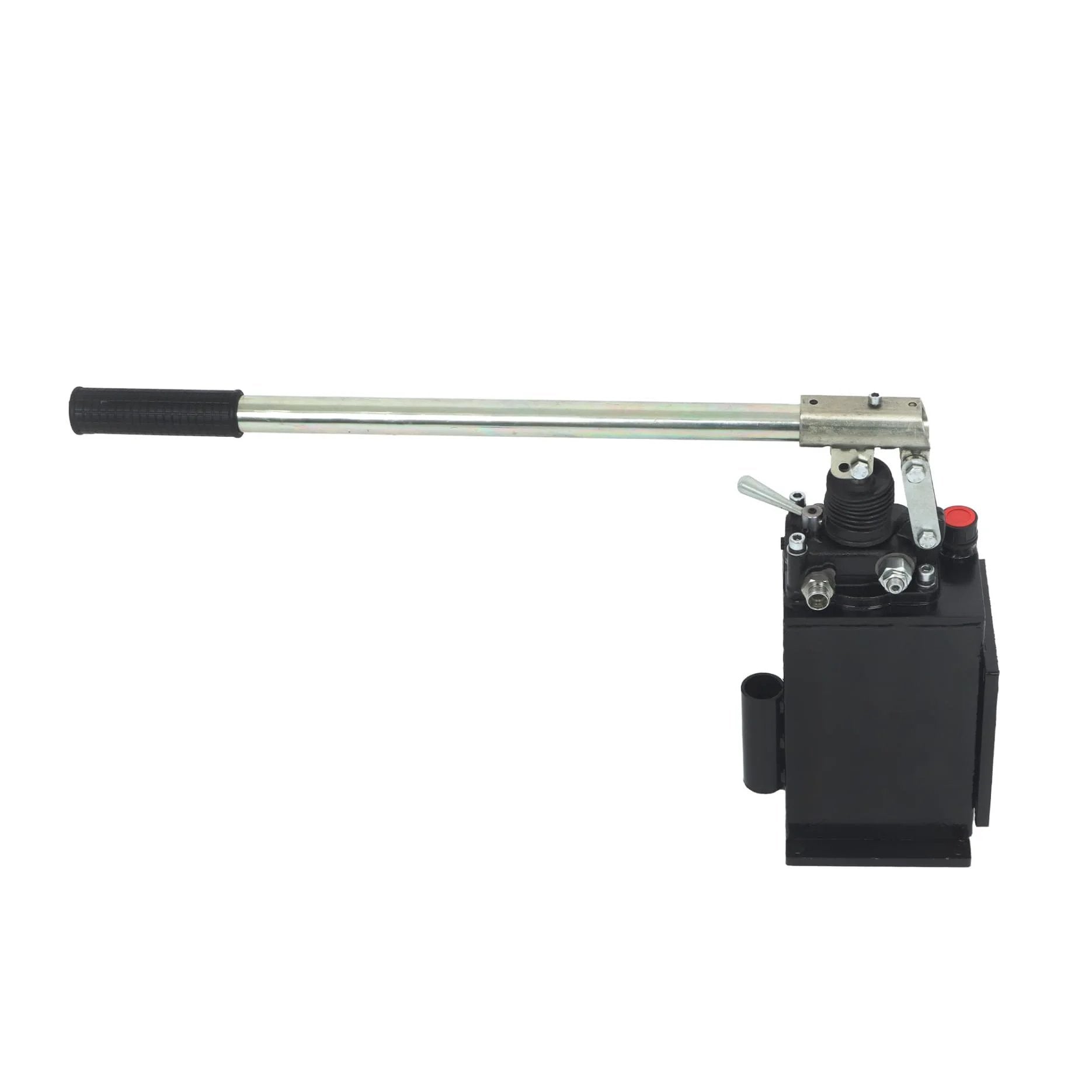 LiGuVCY Hydraulic Piston Hand Pump with Changeover Valve for Double Acting Cylinder, 1-Quart Steel Tank, side view